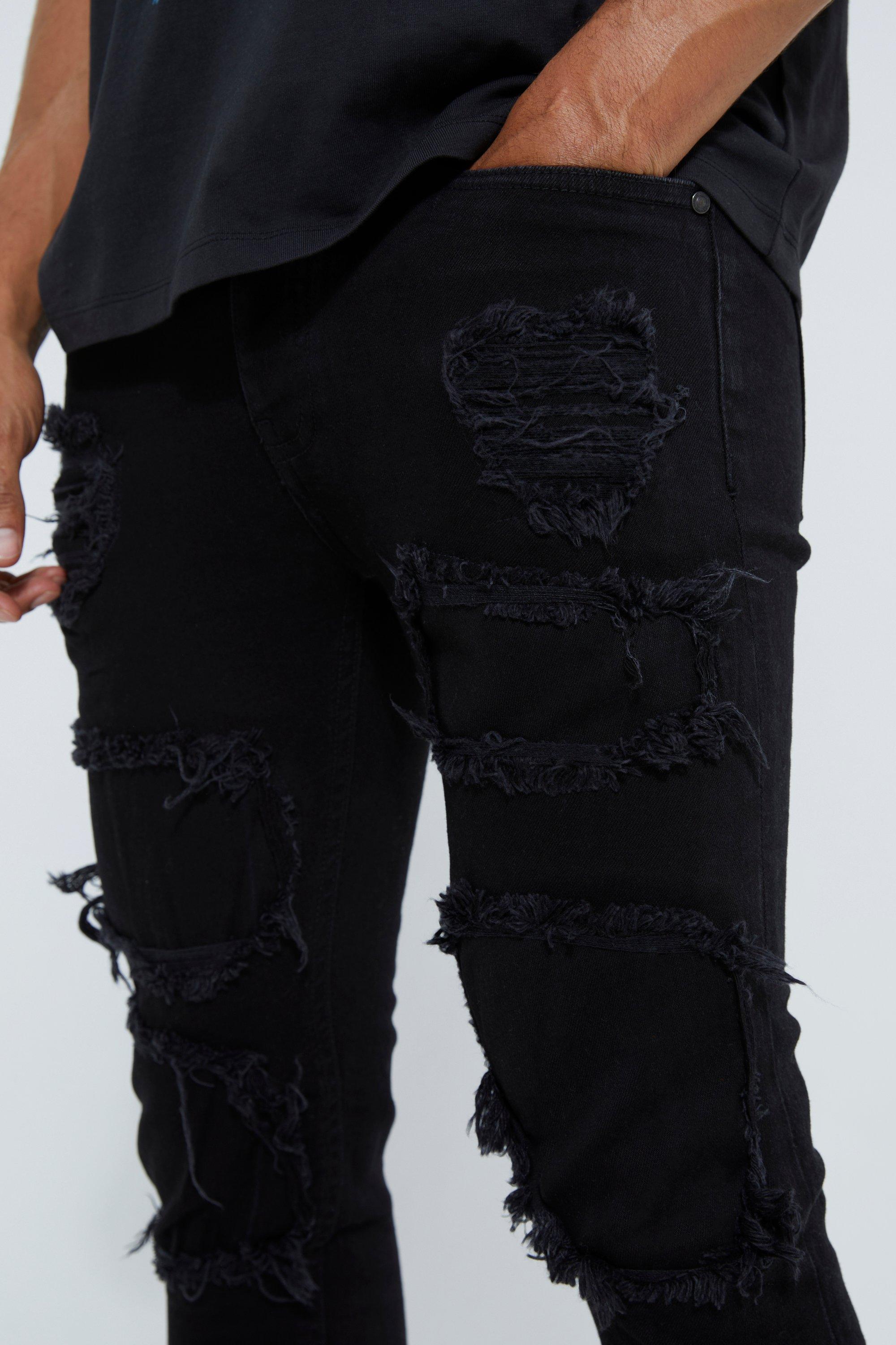 BoohooMAN Skinny Stacked Distressed Ripped Jeans in Black for Men | Lyst UK