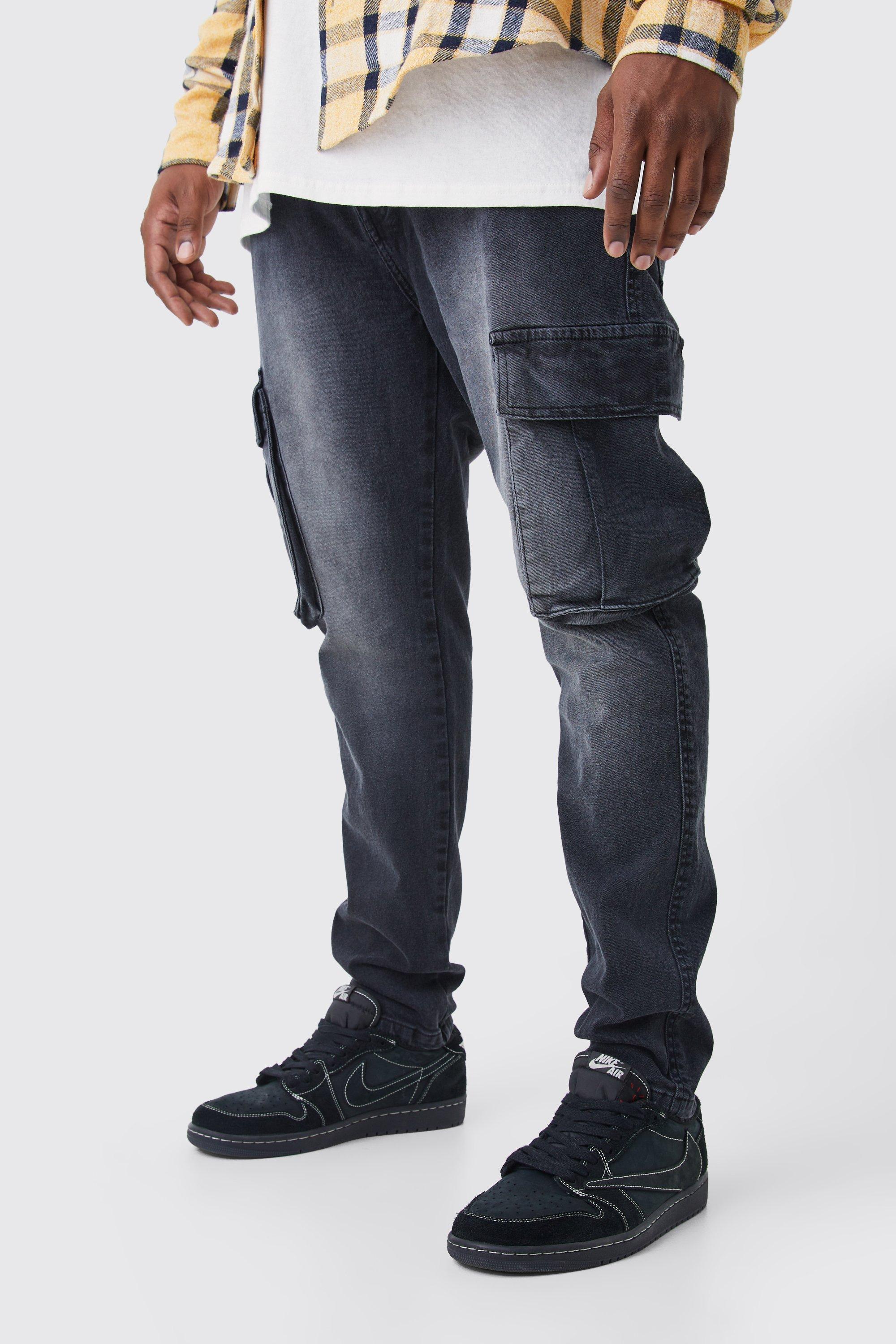 BoohooMAN Plus Super Skinny Stretch Cargo Jeans in Blue for Men