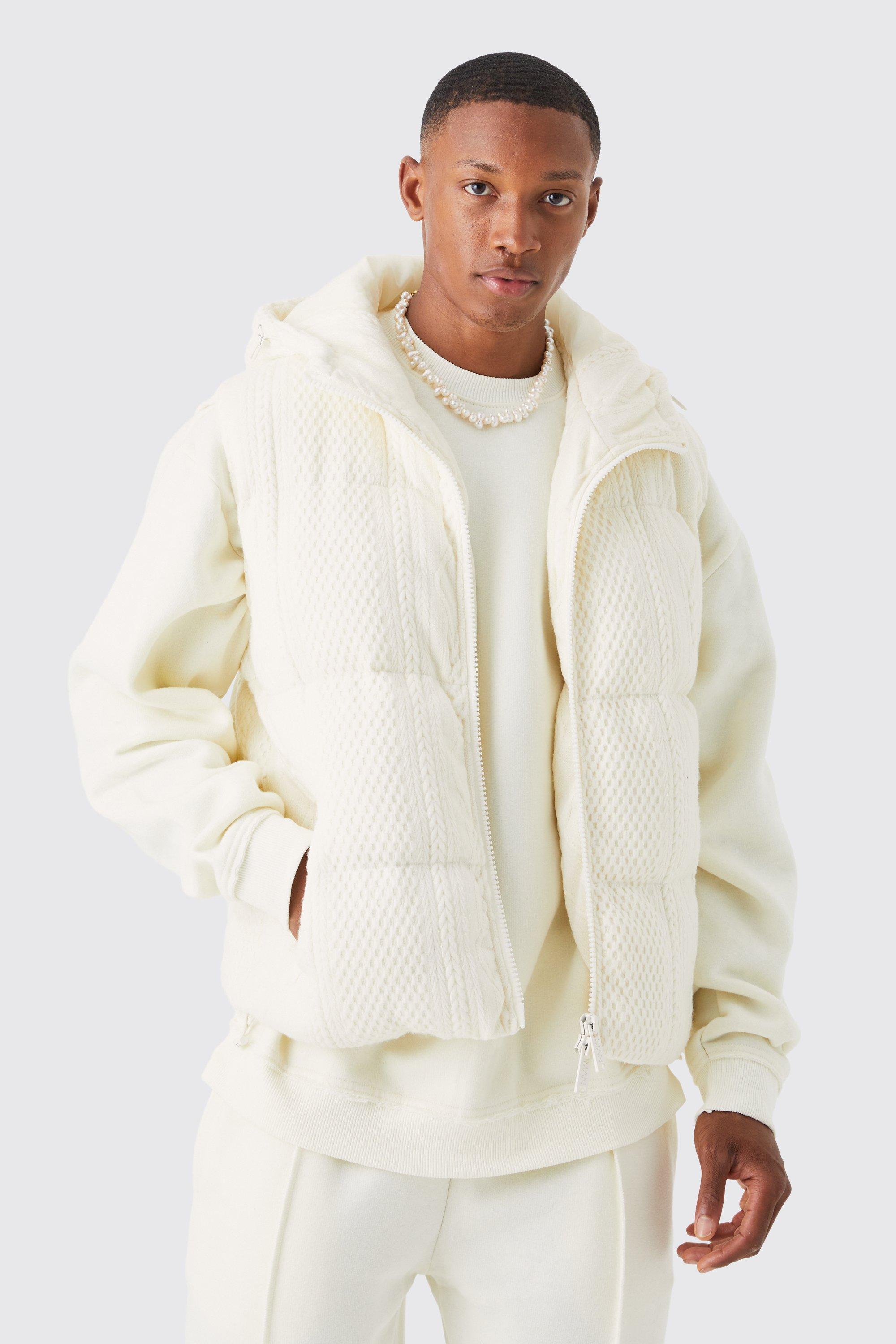 BoohooMAN Heavyweight Cable Knitted Gilet With Hood in Natural for Men |  Lyst UK