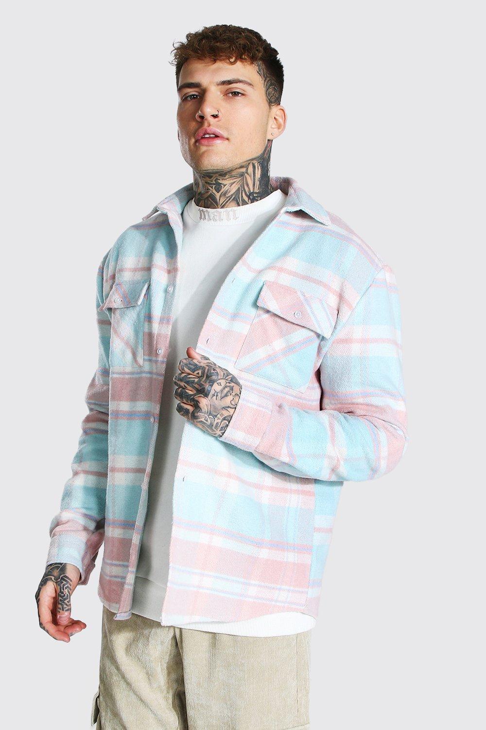 Flannel Shirt Jacket in Light Blue 