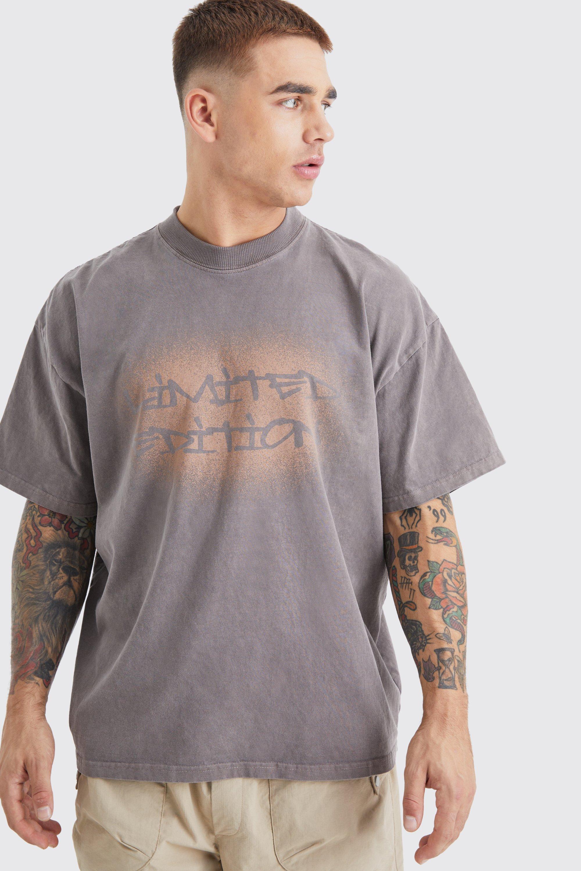 BoohooMAN Oversized Extended Neck Overdyed Spray T-shirt in Gray for Men