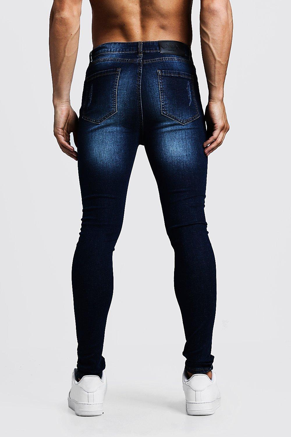 BoohooMAN Super Skinny Jeans With All Over Rips in Blue for Men - Lyst