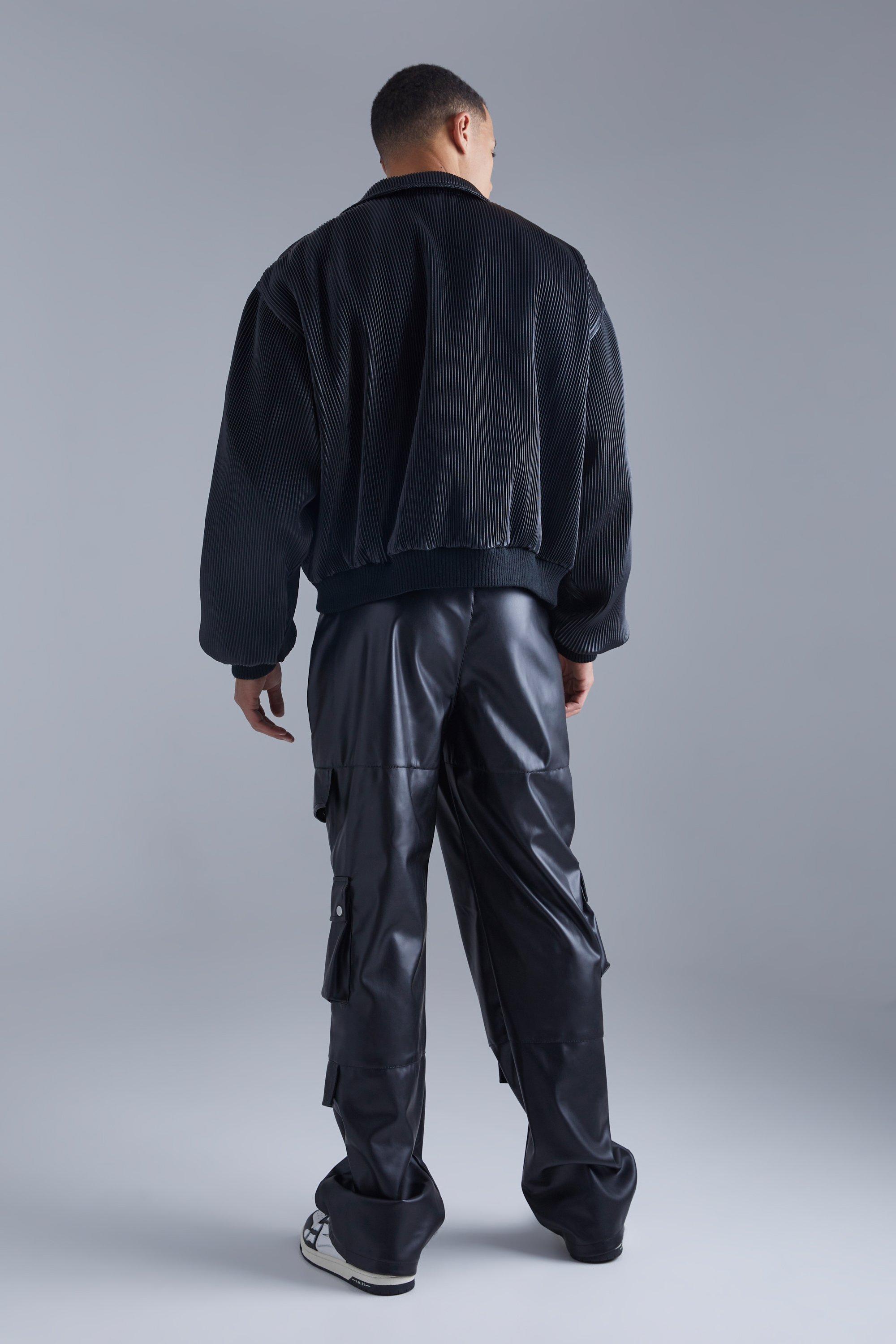 Boxy pleated faux leather harrington Clearance