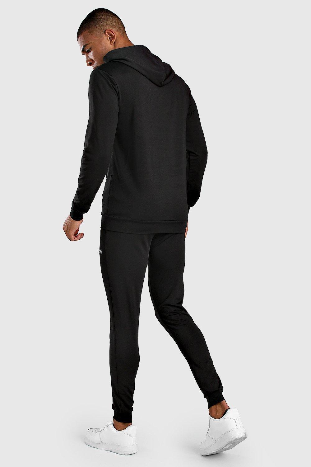 BoohooMAN Cotton Man Muscle Fit Poly Hooded Tracksuit With Zips in