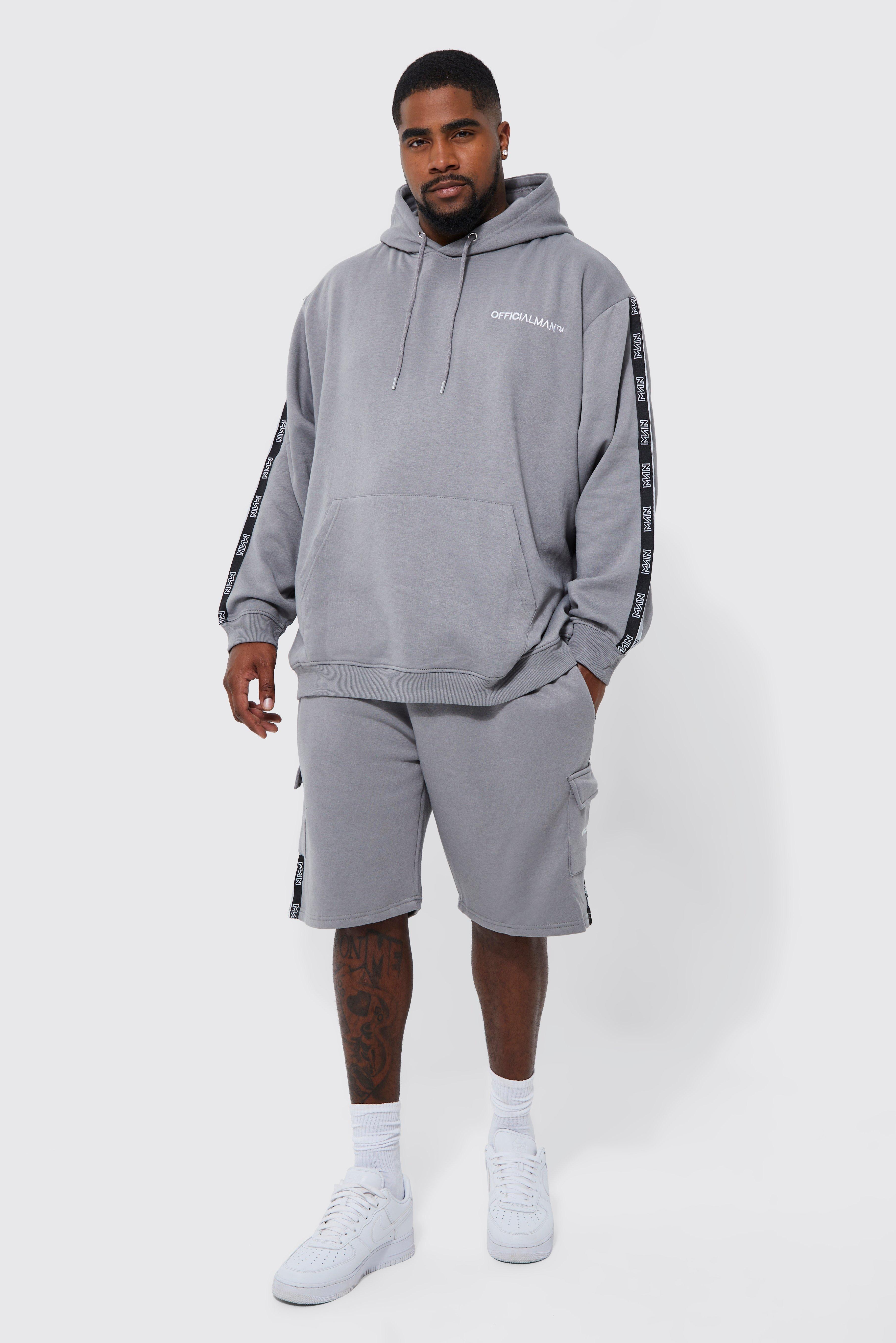 Boohoo Plus Lightweight Tape Short Hooded Tracksuit in Gray for Men | Lyst