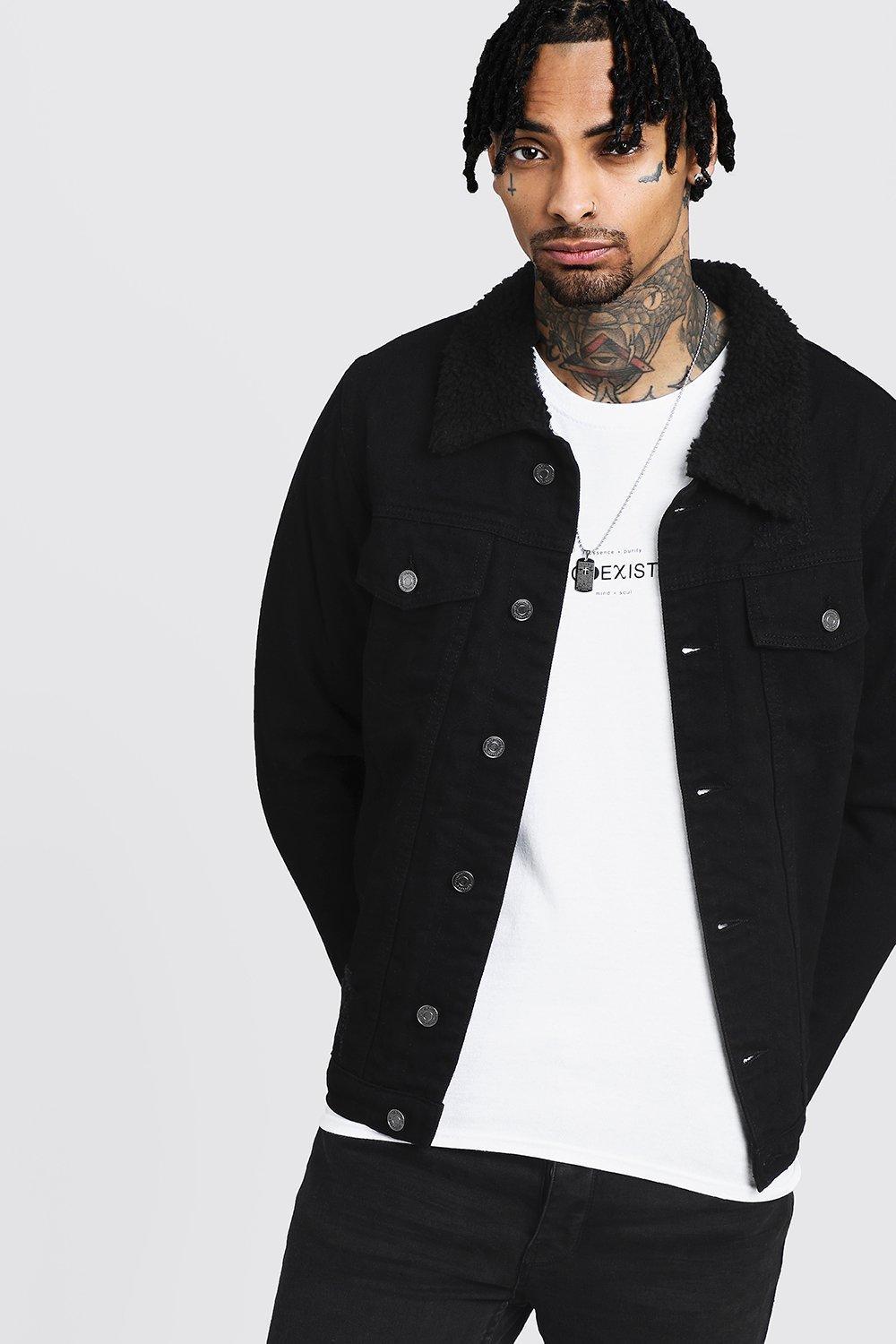 mens black lined denim jacket