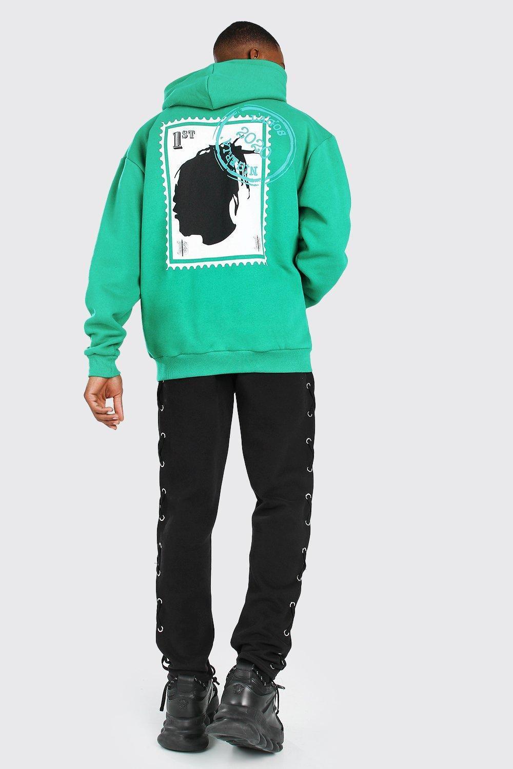 BoohooMAN Burna Boy Oversized Stamp Print Hoodie in Green for Men - Lyst
