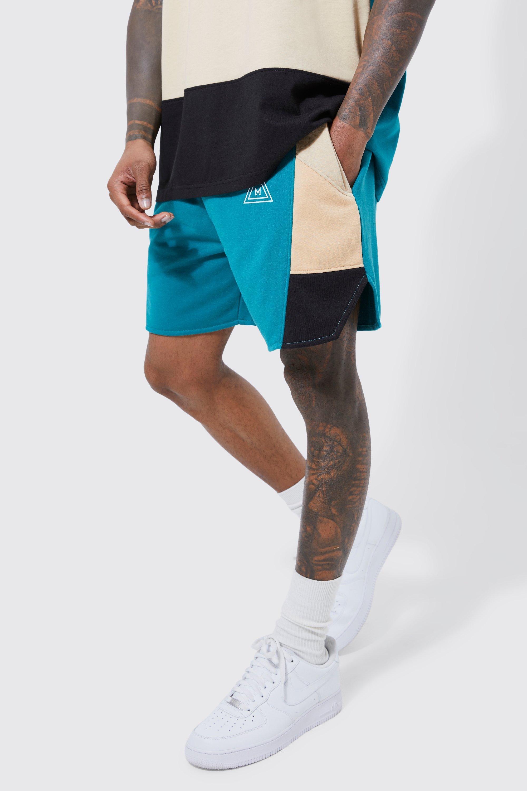 BoohooMAN Volley Branded Colour Block Short in Blue for Men | Lyst