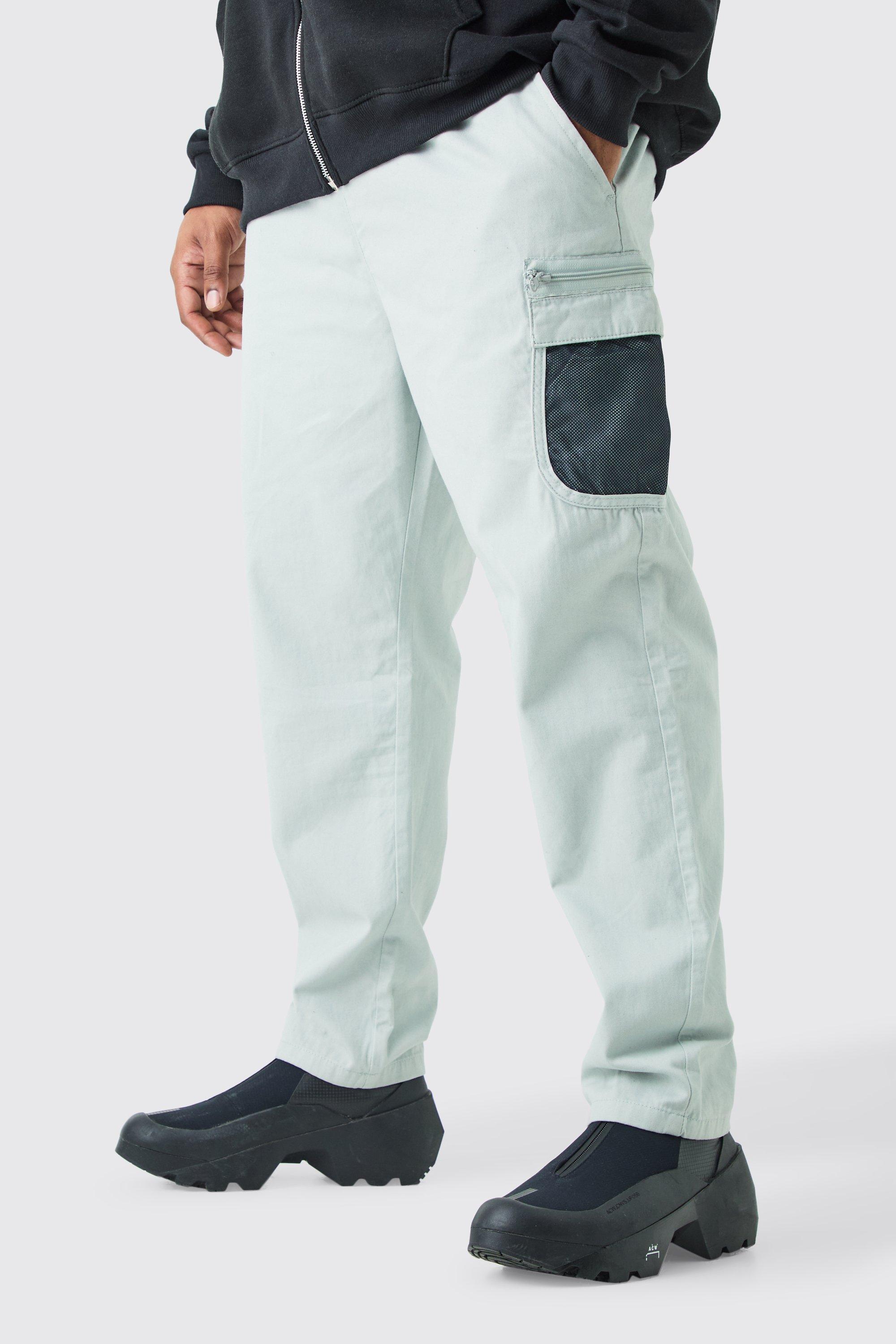 Boohoo Plus Elastic Comfort Mesh Pocket Cargo Trouser in Gray
