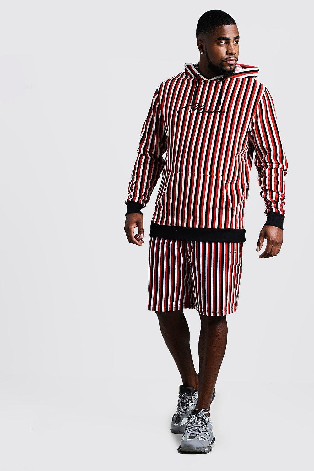 BoohooMAN Big & Tall Man Velour Hooded Short Tracksuit in ...