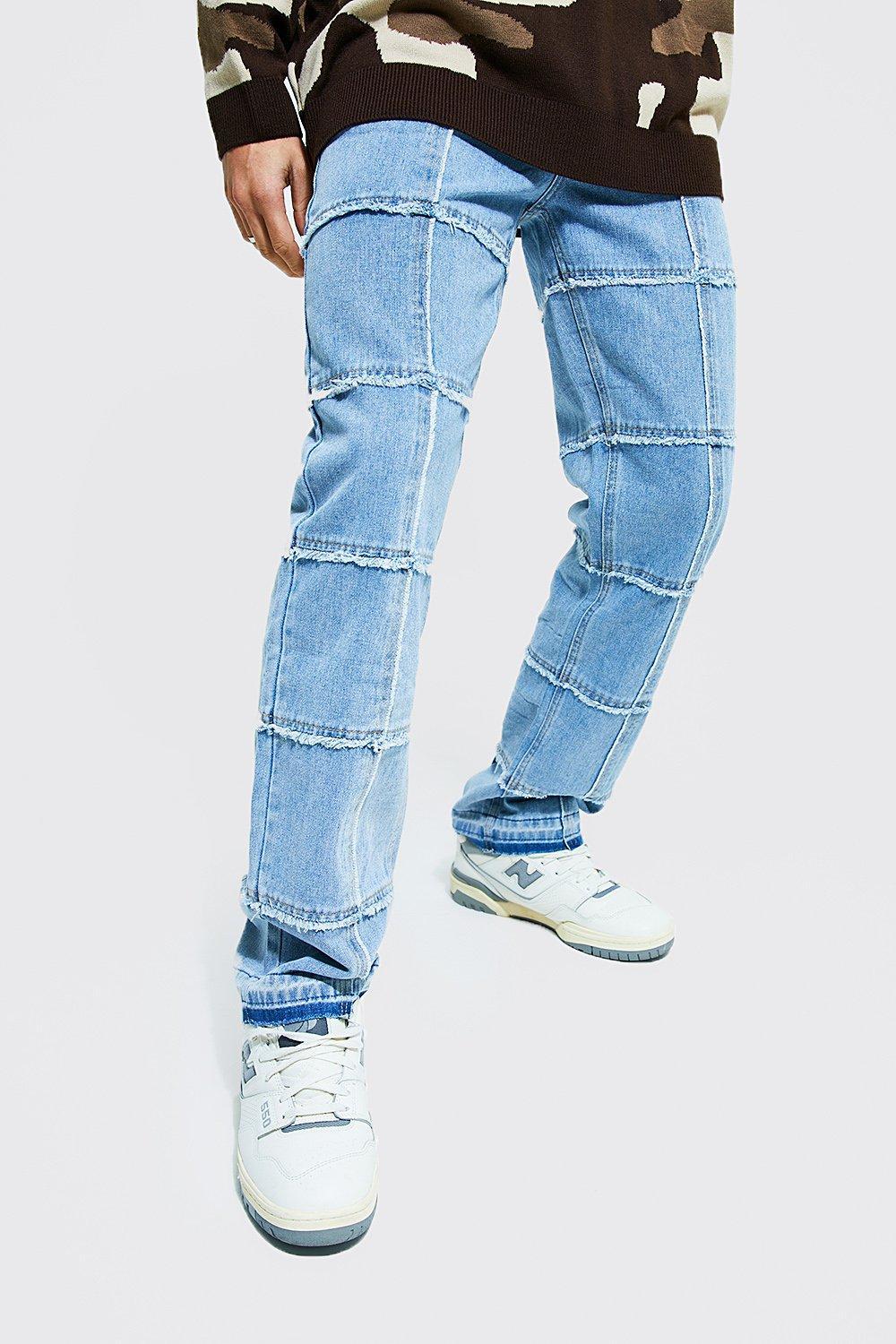 BoohooMAN Relaxed Fit Square Patchwork Jeans in Blue for Men | Lyst