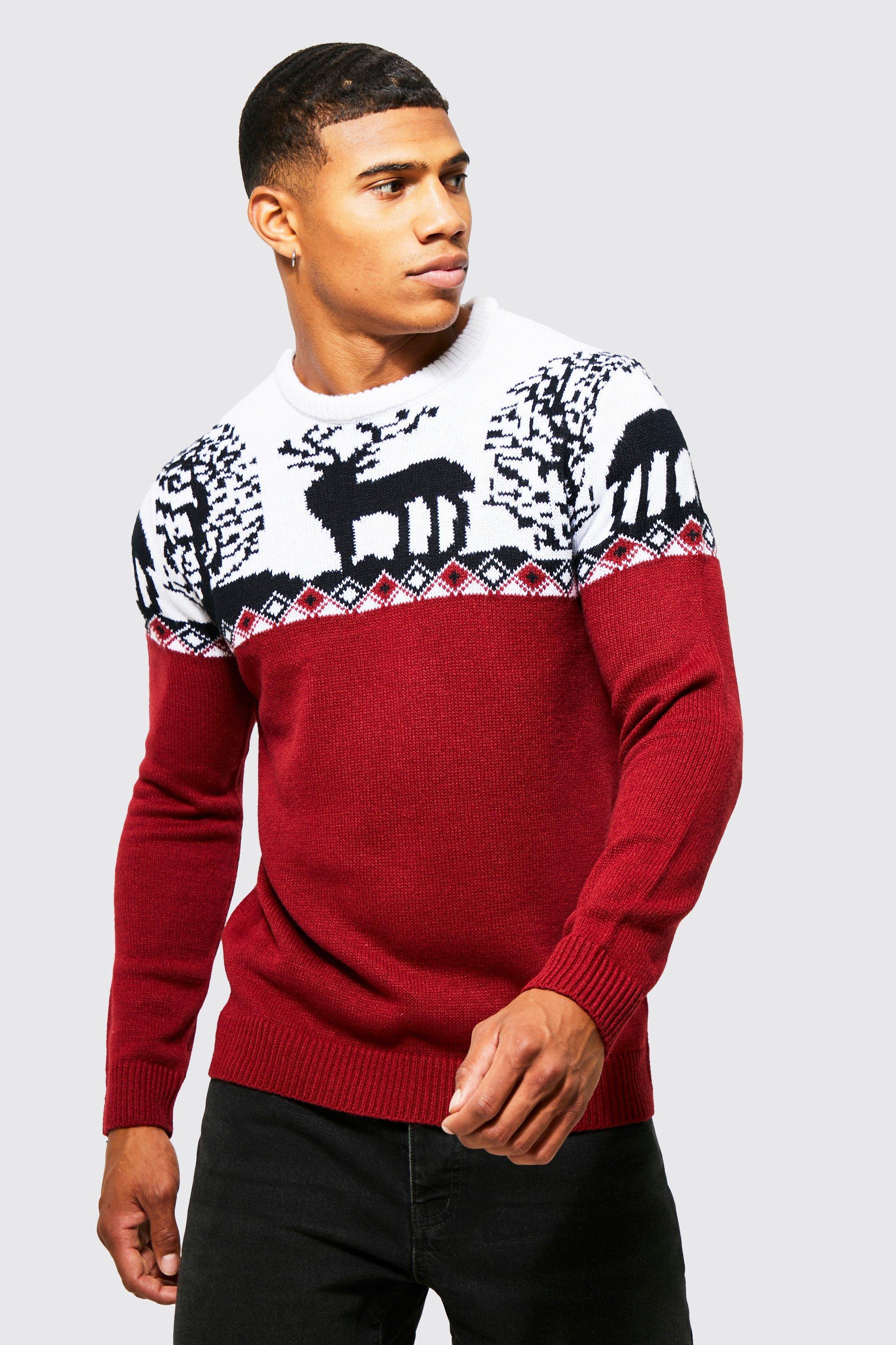 Boohoo Fairisle Knitted Christmas Sweater in Red for Men | Lyst