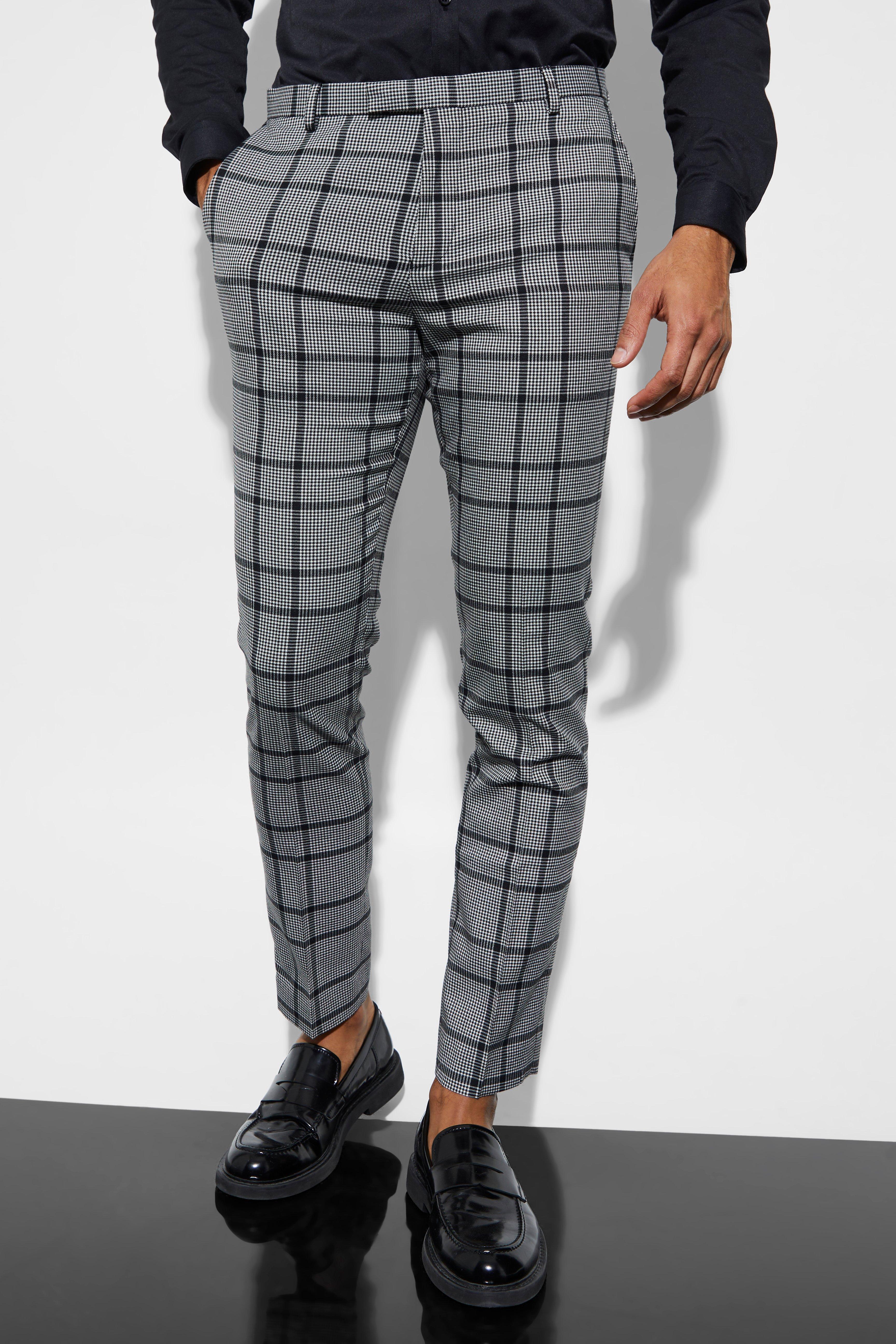 Boohoo Skinny Fit Check Suit Trousers in Black | Lyst