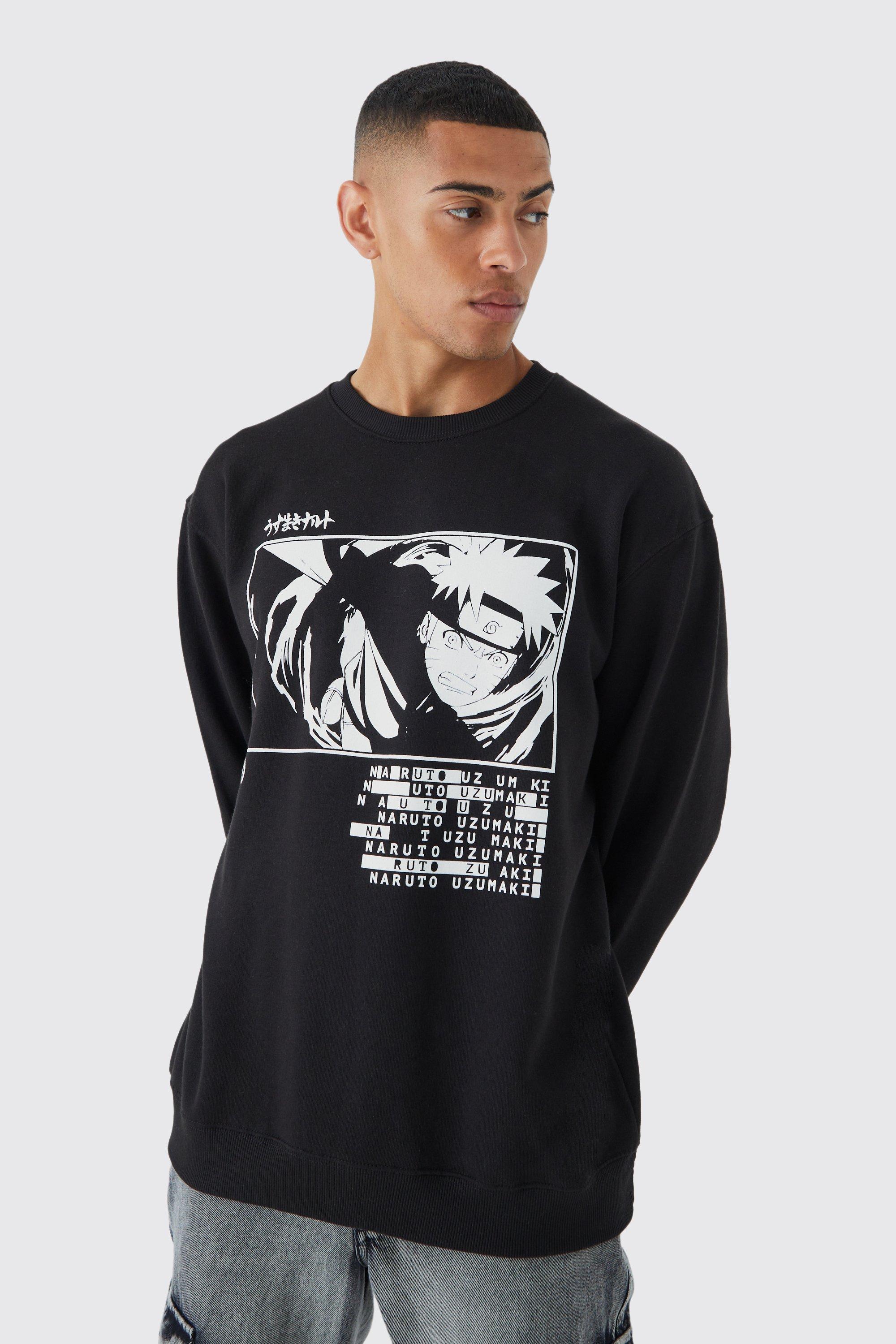BoohooMAN Oversized Naruto Anime License Sweatshirt in Black for