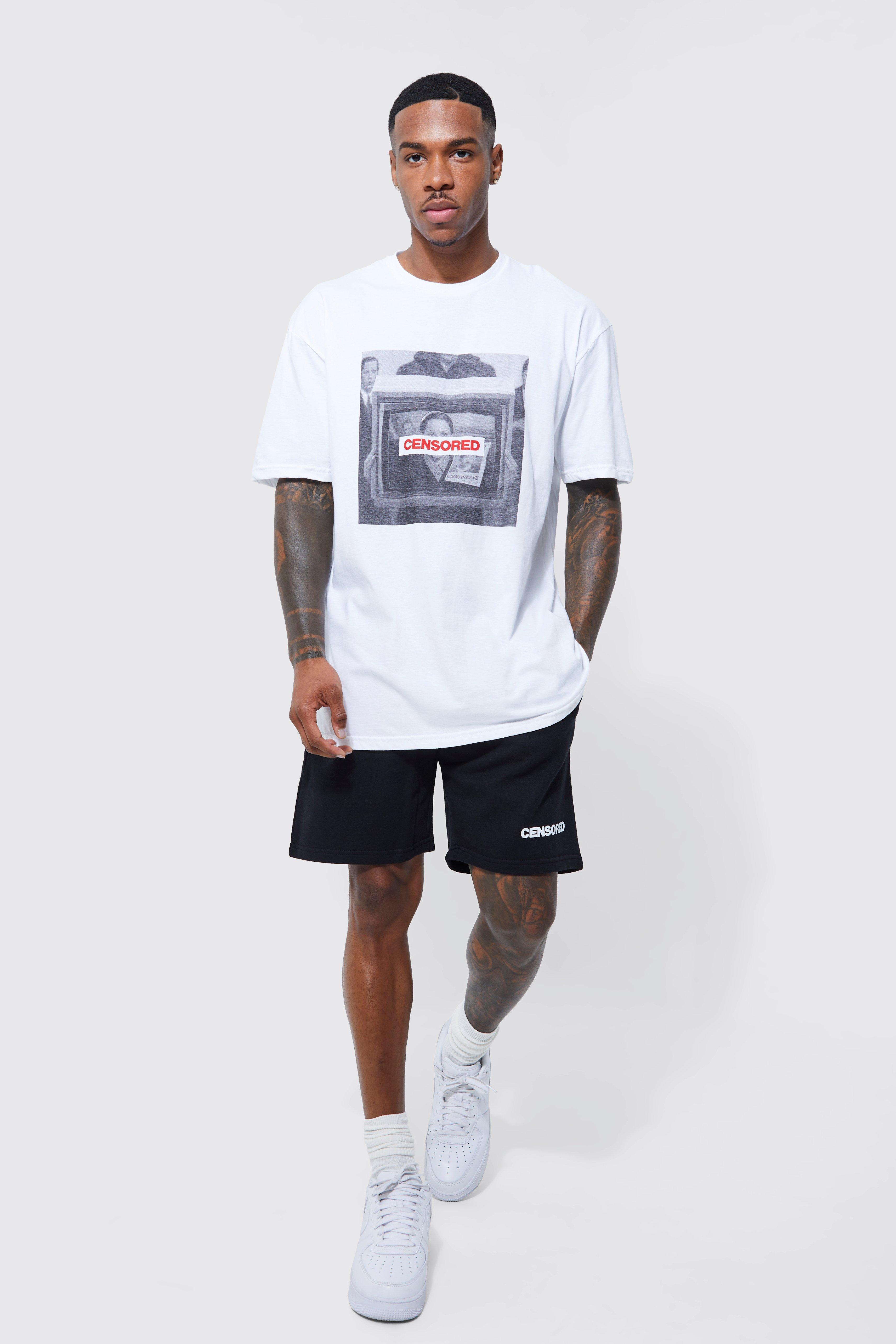 Boohoo Oversized Censored Picture T-shirt Set in White for Men | Lyst