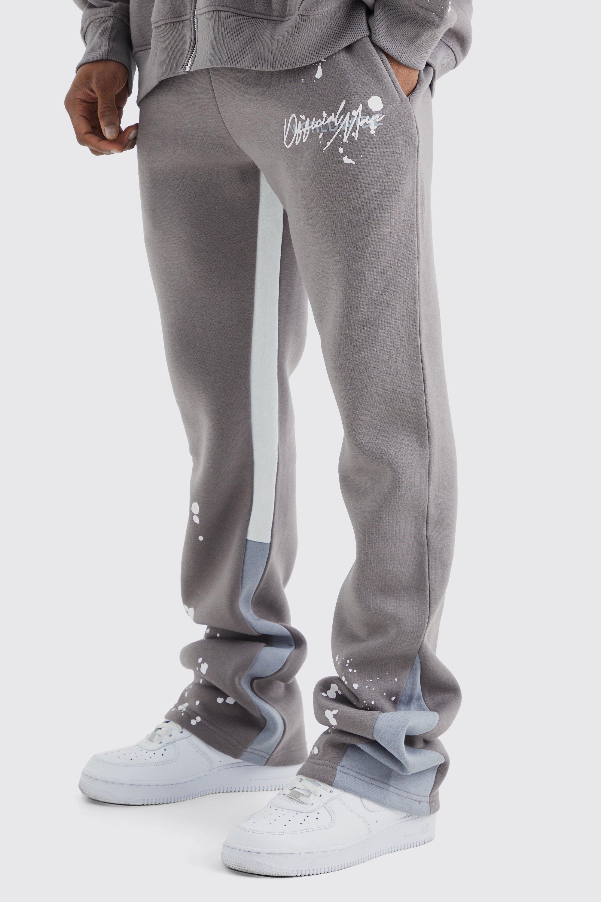 BoohooMAN Slim Stacked Flare Jogger With Gusset Panel in Grey for Men Lyst UK