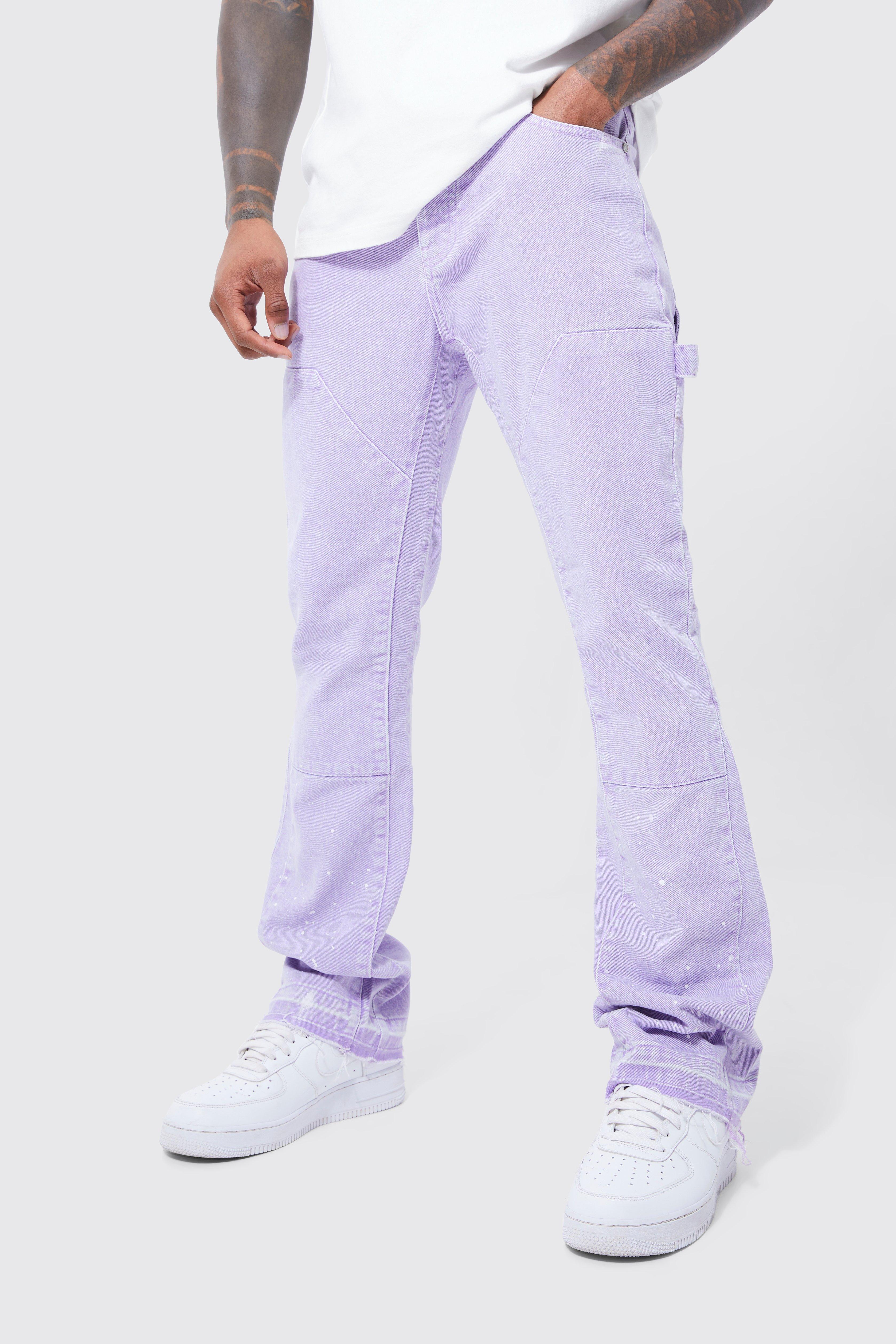 BoohooMAN Slim Rigid Flare Overdye Panel Jeans in Purple for Men Lyst