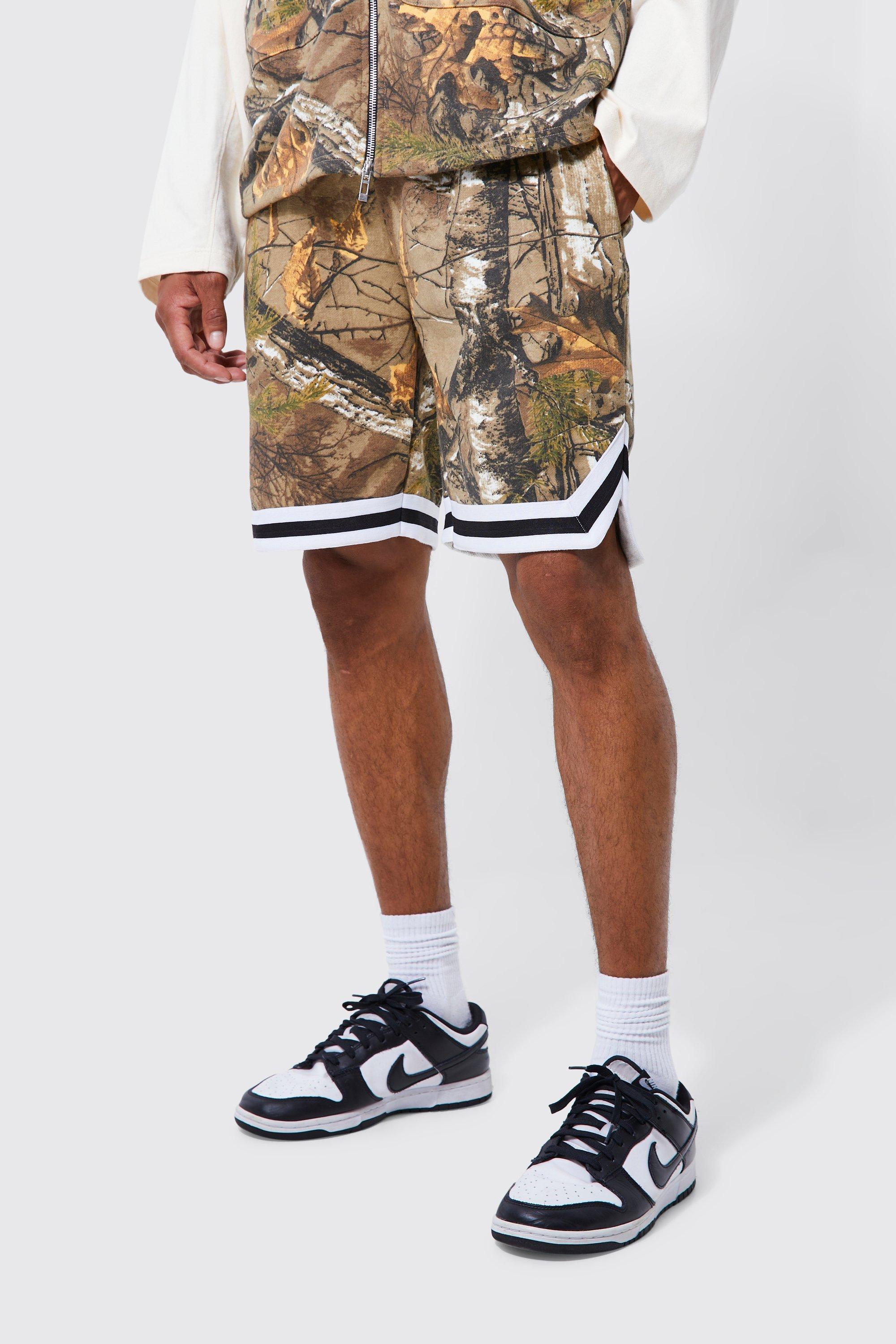 Boohoo Loose Fit Mid Length Camo Basketball Short in White