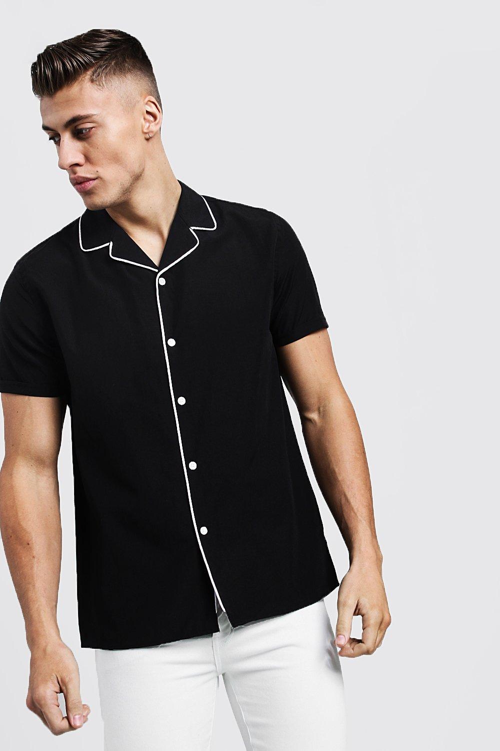 Mens black shirt clearance with white piping