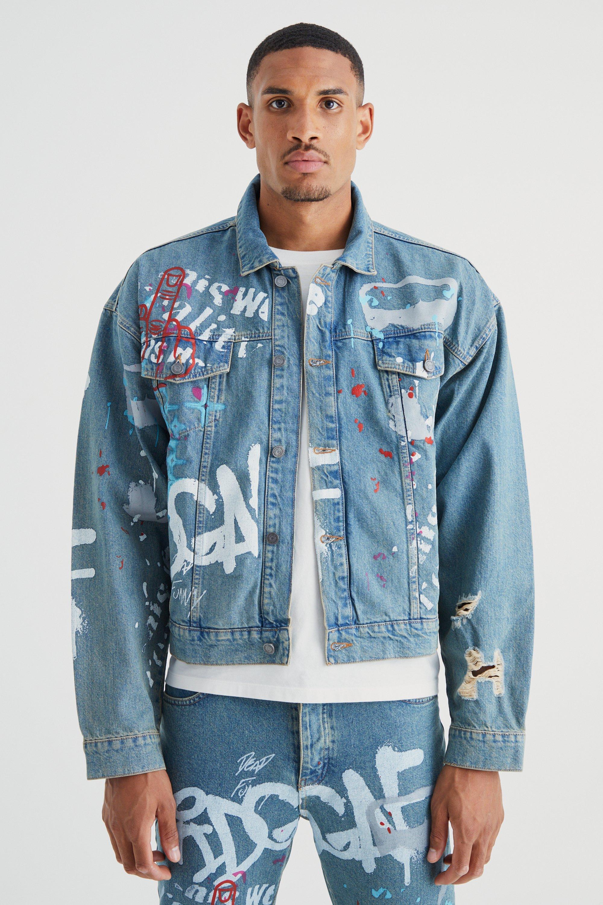 Tall Boxy Fit Graffiti Denim Jacket