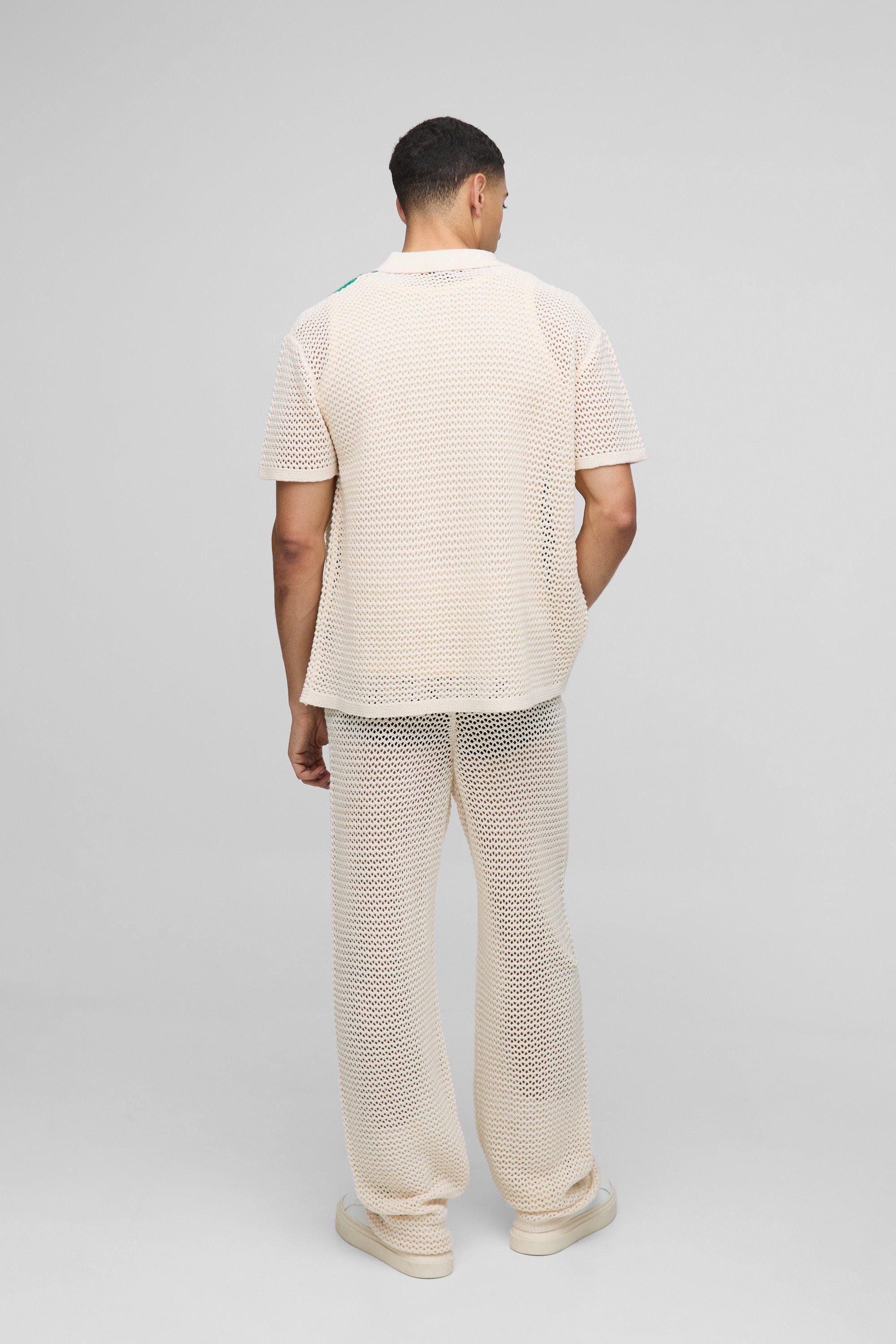 【boohoo】Relaxed Fit Striped Hem Open Stitch Knitted Shirt Shirts | Relaxed Fit Striped Hem Open Stitch Knitted Shirt