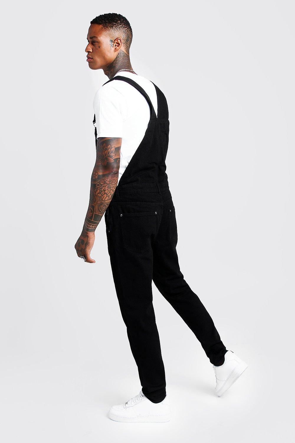 BoohooMAN Slim Fit Denim Overalls in Black for Men | Lyst