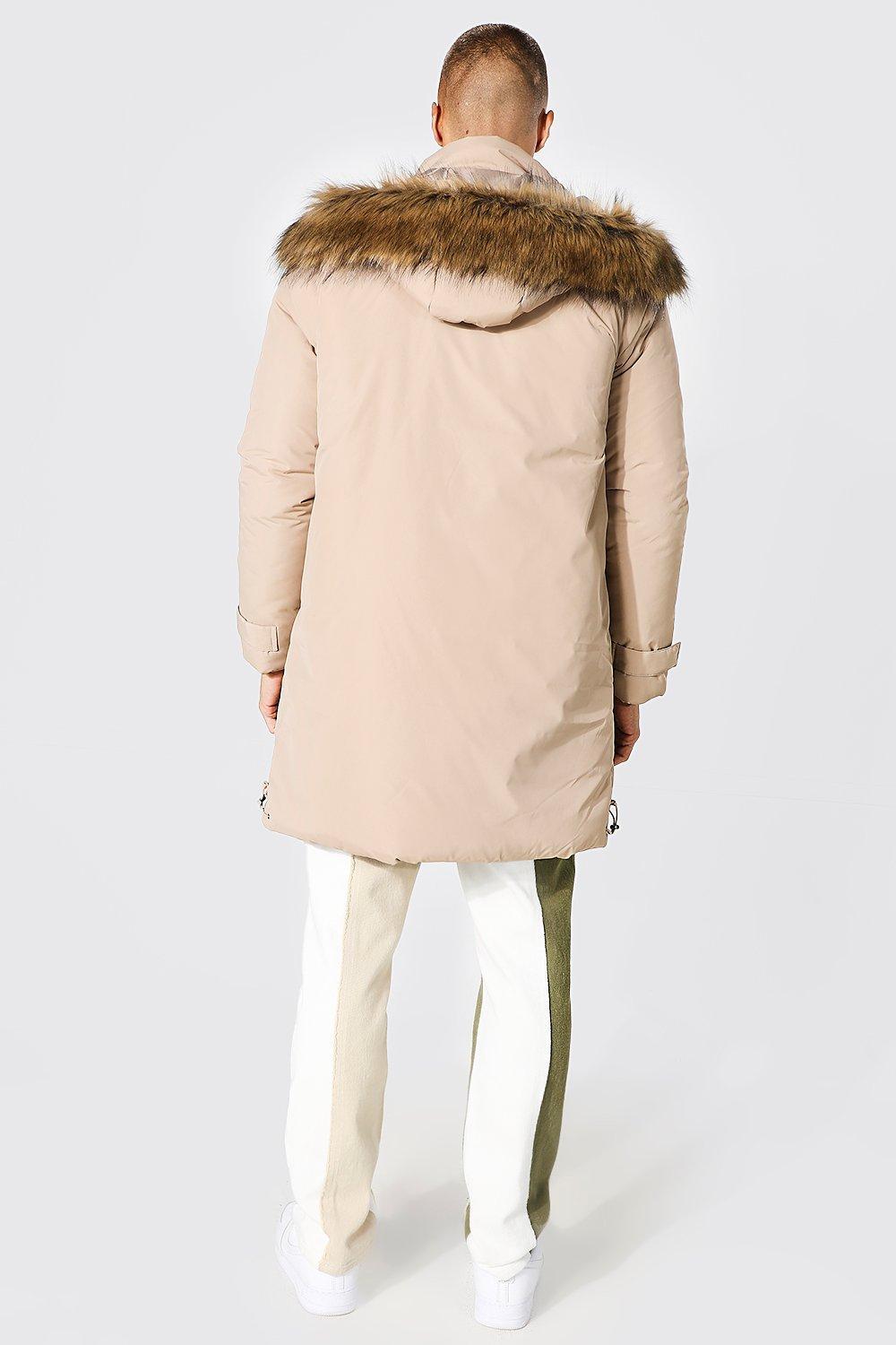 BoohooMAN Denim Pocket Parka With Detachable Faux Fur Hood in Beige  (Natural) for Men | Lyst