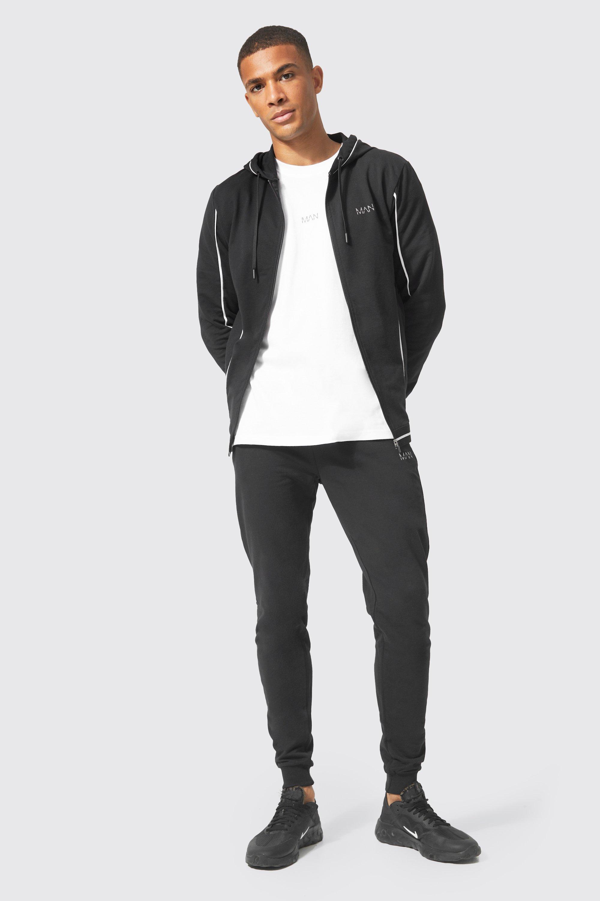 Boohoo Man Active Piping Detail Tracksuit in Black | Lyst