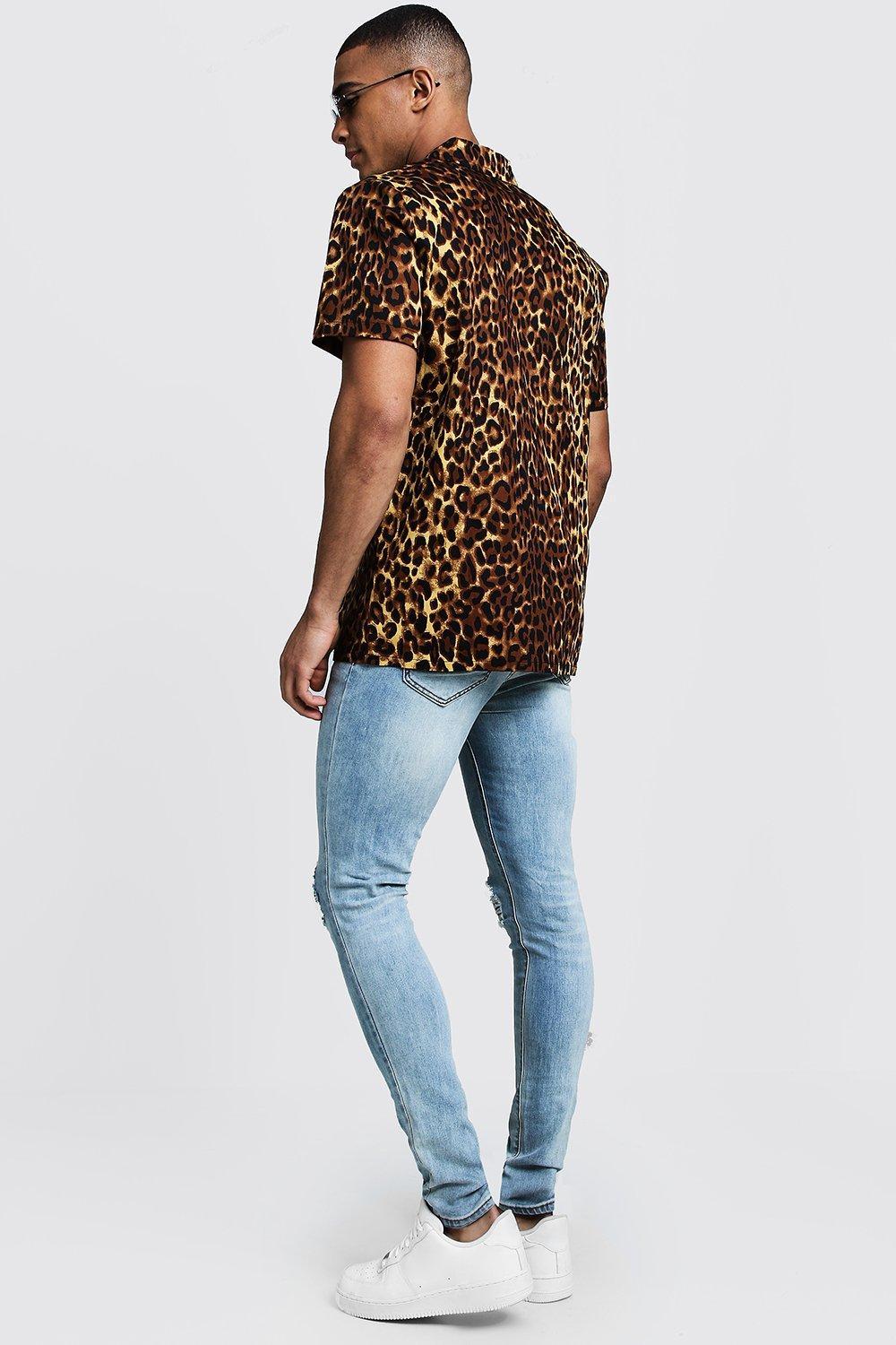 mens short sleeve leopard print shirt