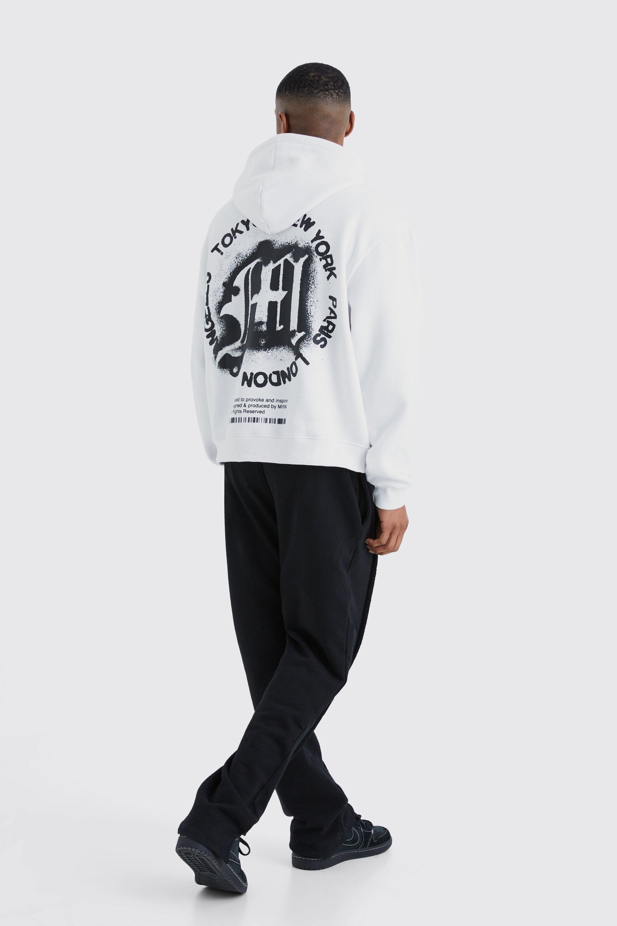 Boohooman hoodie with man print in white sale