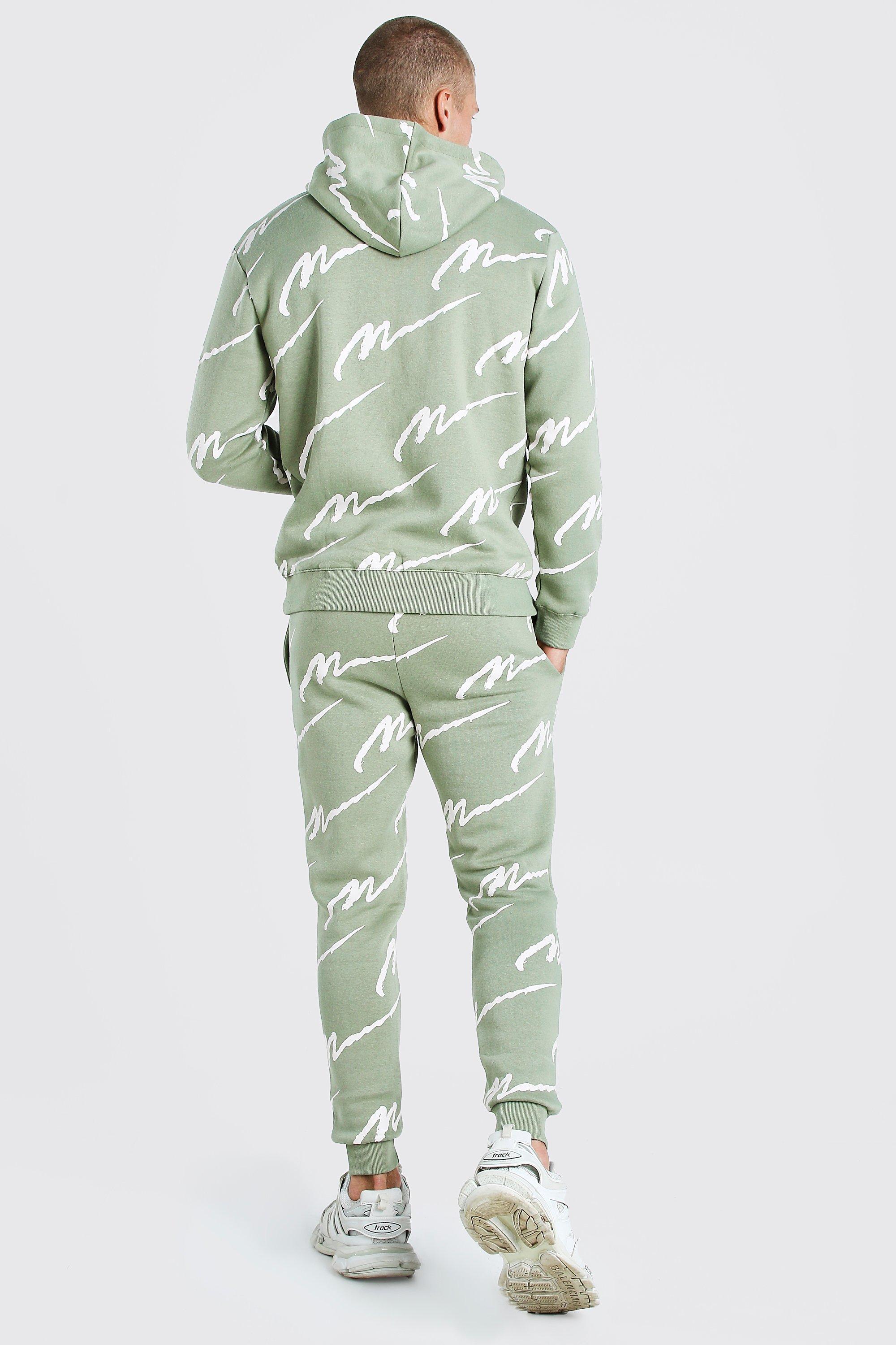 BoohooMAN All Over Man Printed Hooded Tracksuit in Green for Men - Lyst