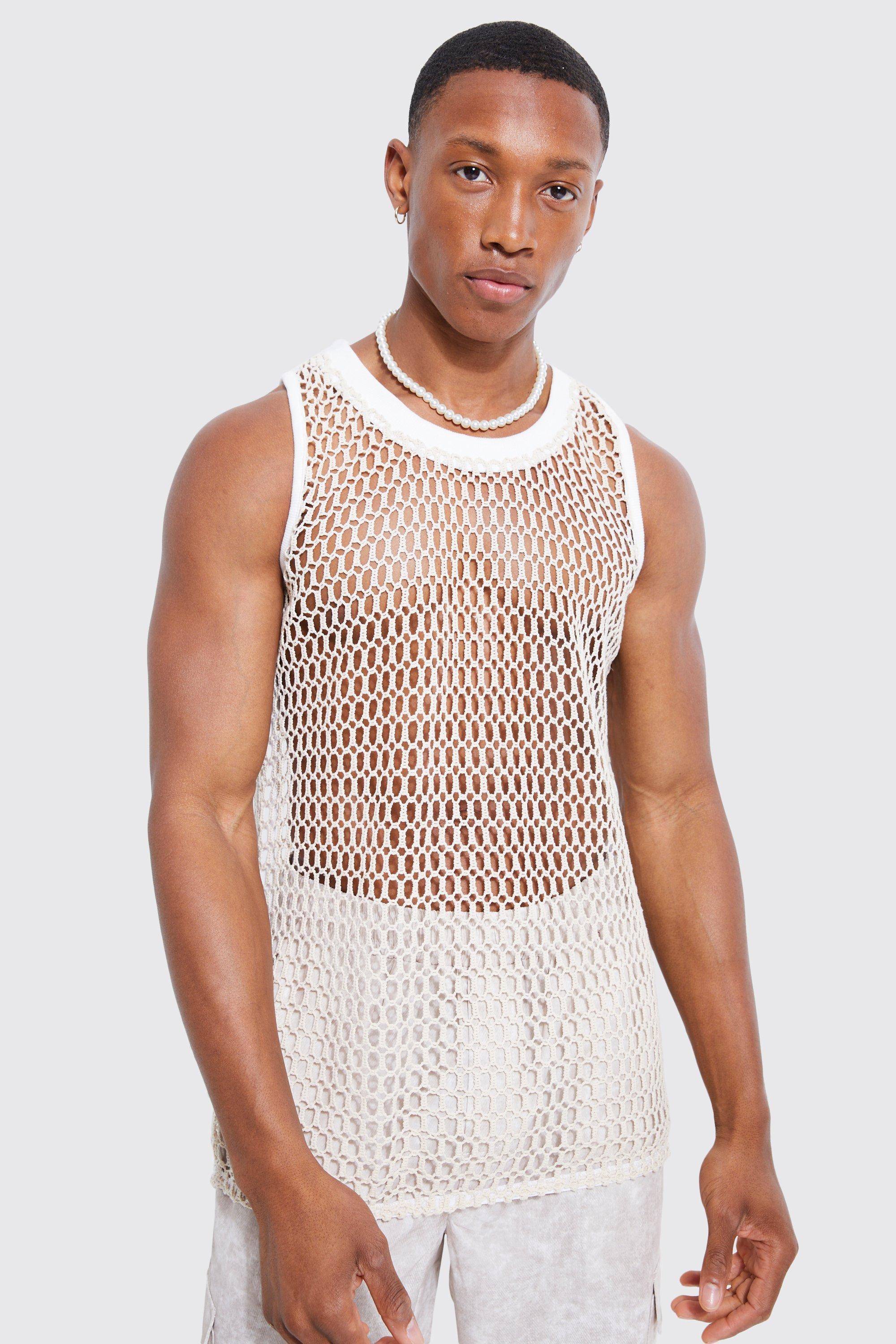 BoohooMAN Large Scale Open Mesh Vest in White for Men Lyst