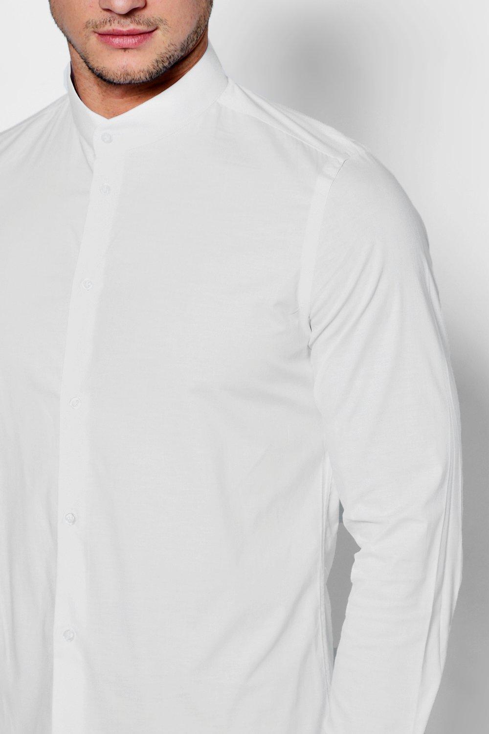 white mandarin collar shirt mens