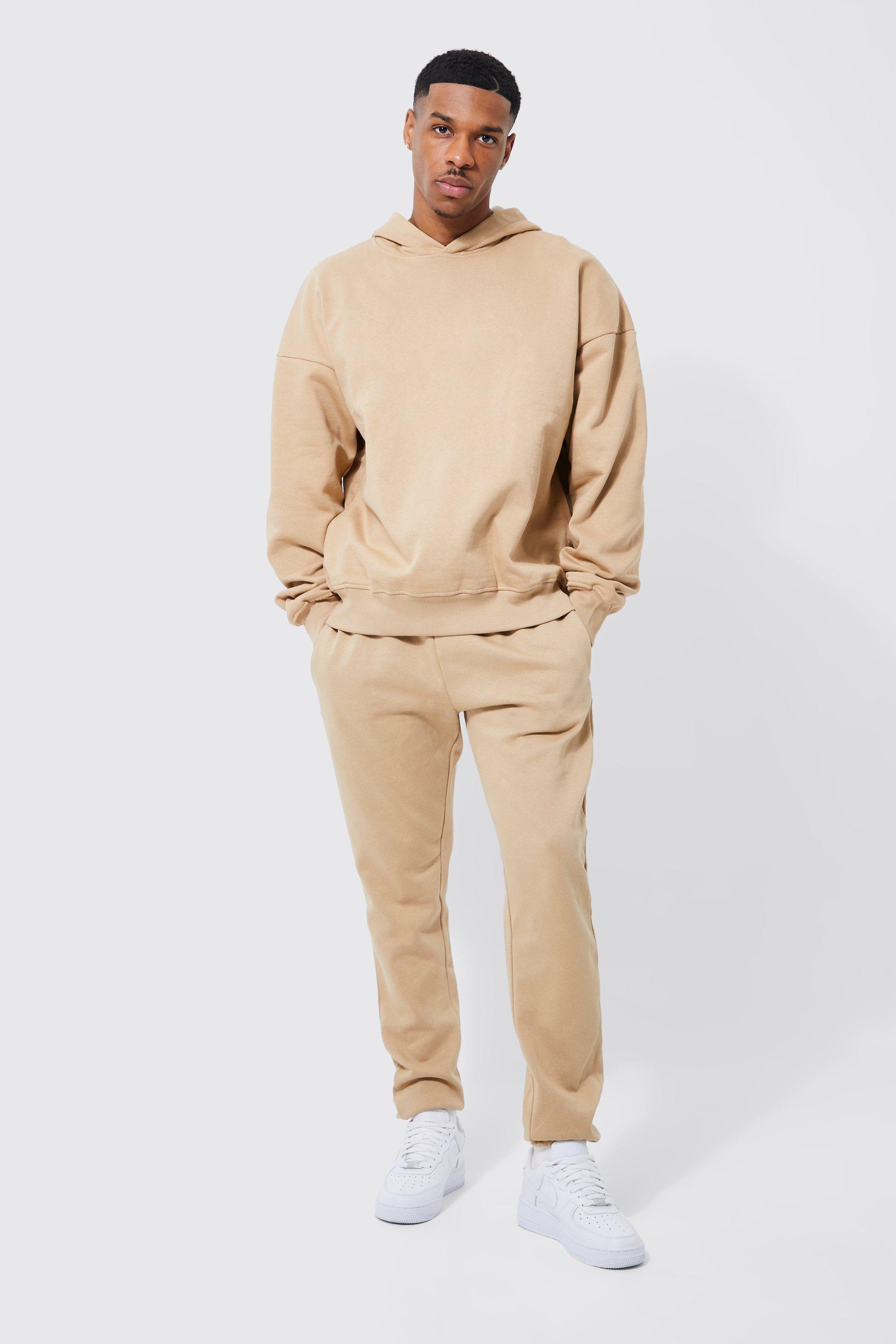 BoohooMAN Heavyweight Oversized Hooded Tracksuit in Natural for Men | Lyst