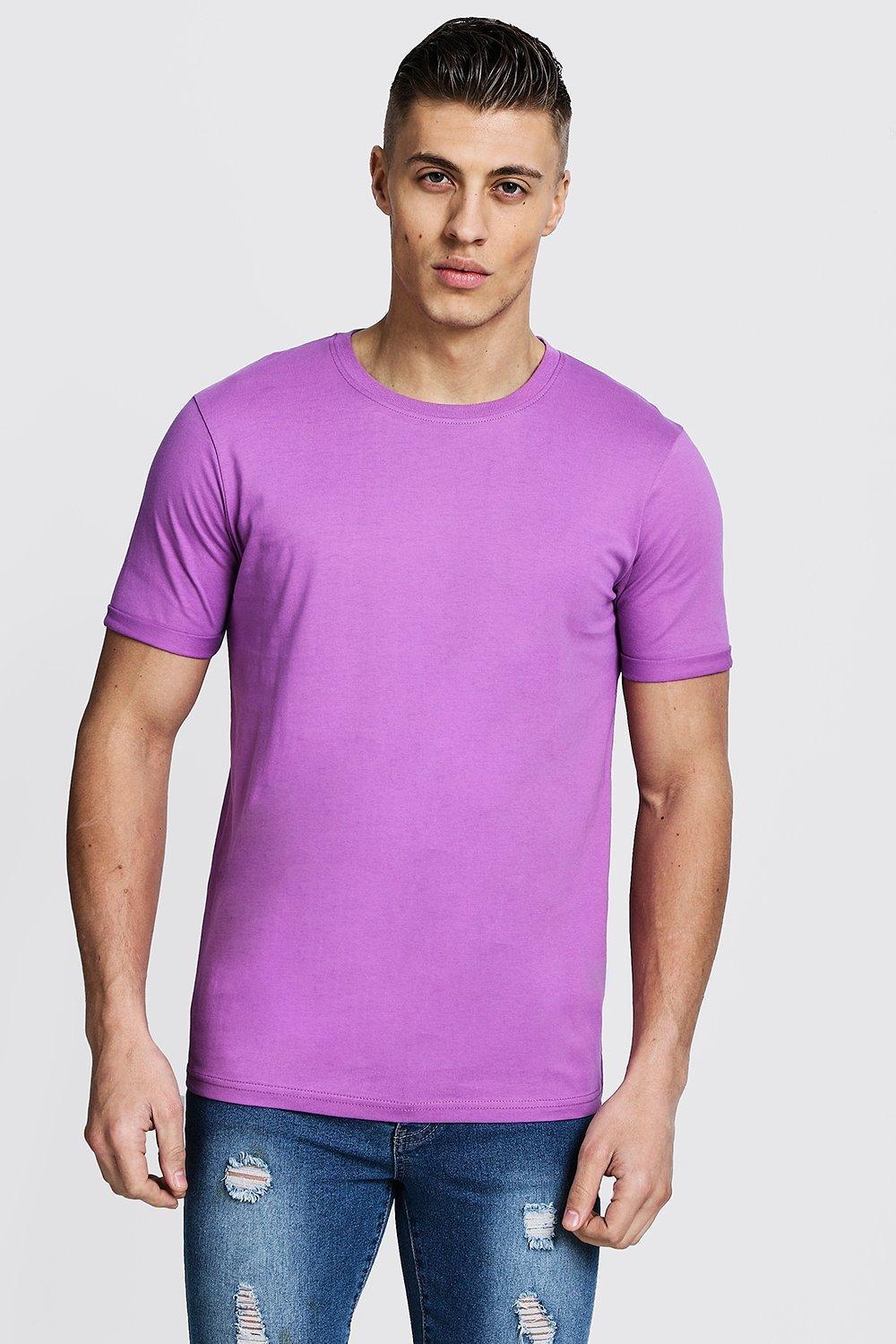BoohooMAN Crew Neck T-shirt With Rolled Sleeves in Purple for Men - Lyst