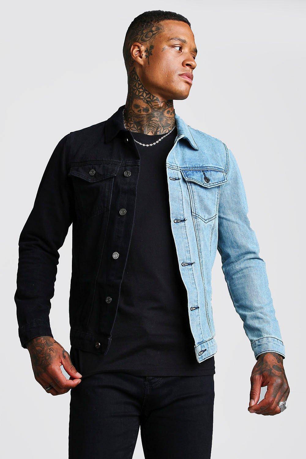 BoohooMAN Jean Jacket With Contrast Detail in Black for Men | Lyst