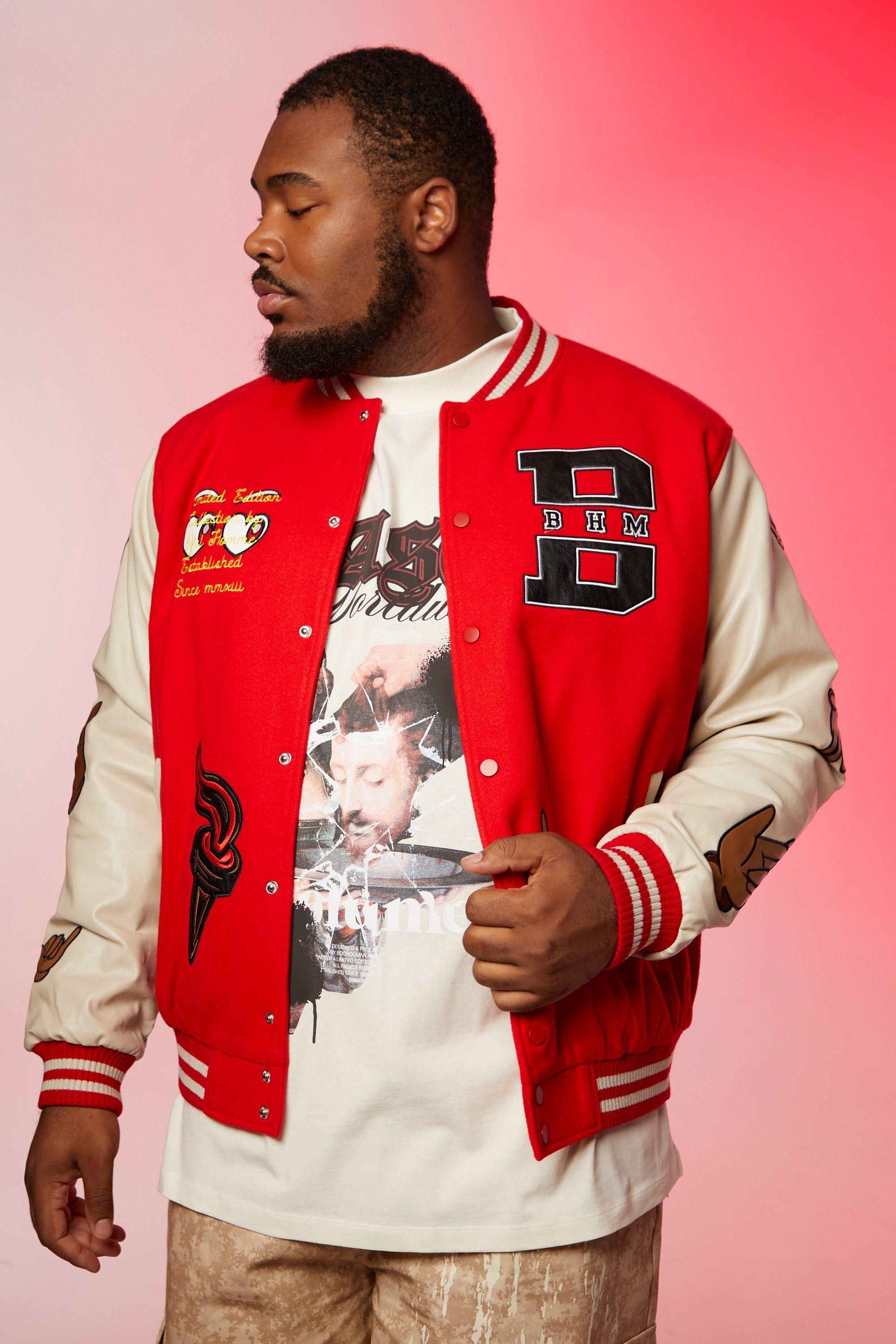 BoohooMAN Plus Limited Edition Hand Varsity Jacket in Red for Men ...