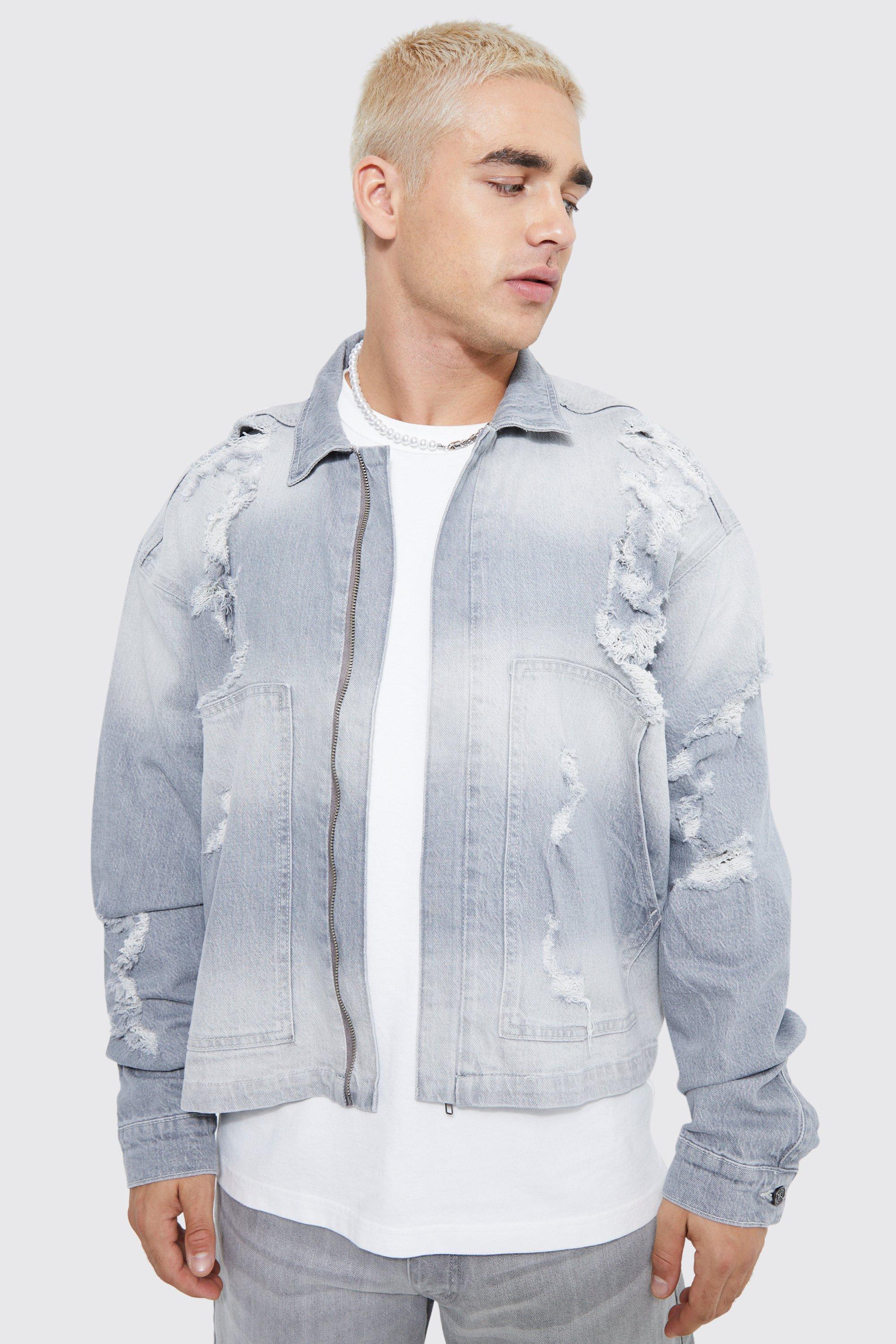 Boohoo Oversized Boxy Fit Distressed Denim Jacket in Blue | Lyst Canada