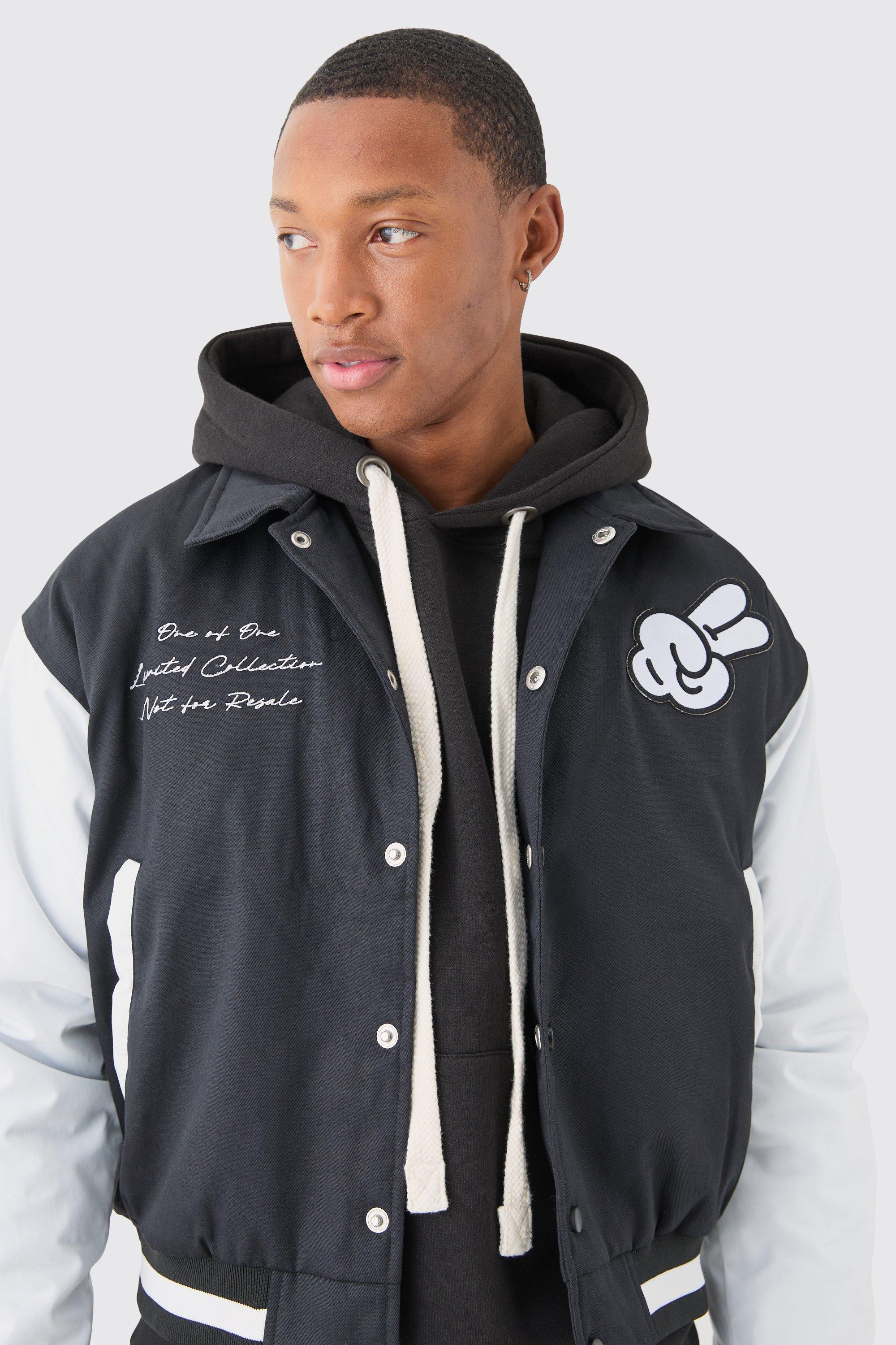 BoohooMAN Boxy Twill Embroidered Collared Varsity Jacket in Grey for Men Lyst UK