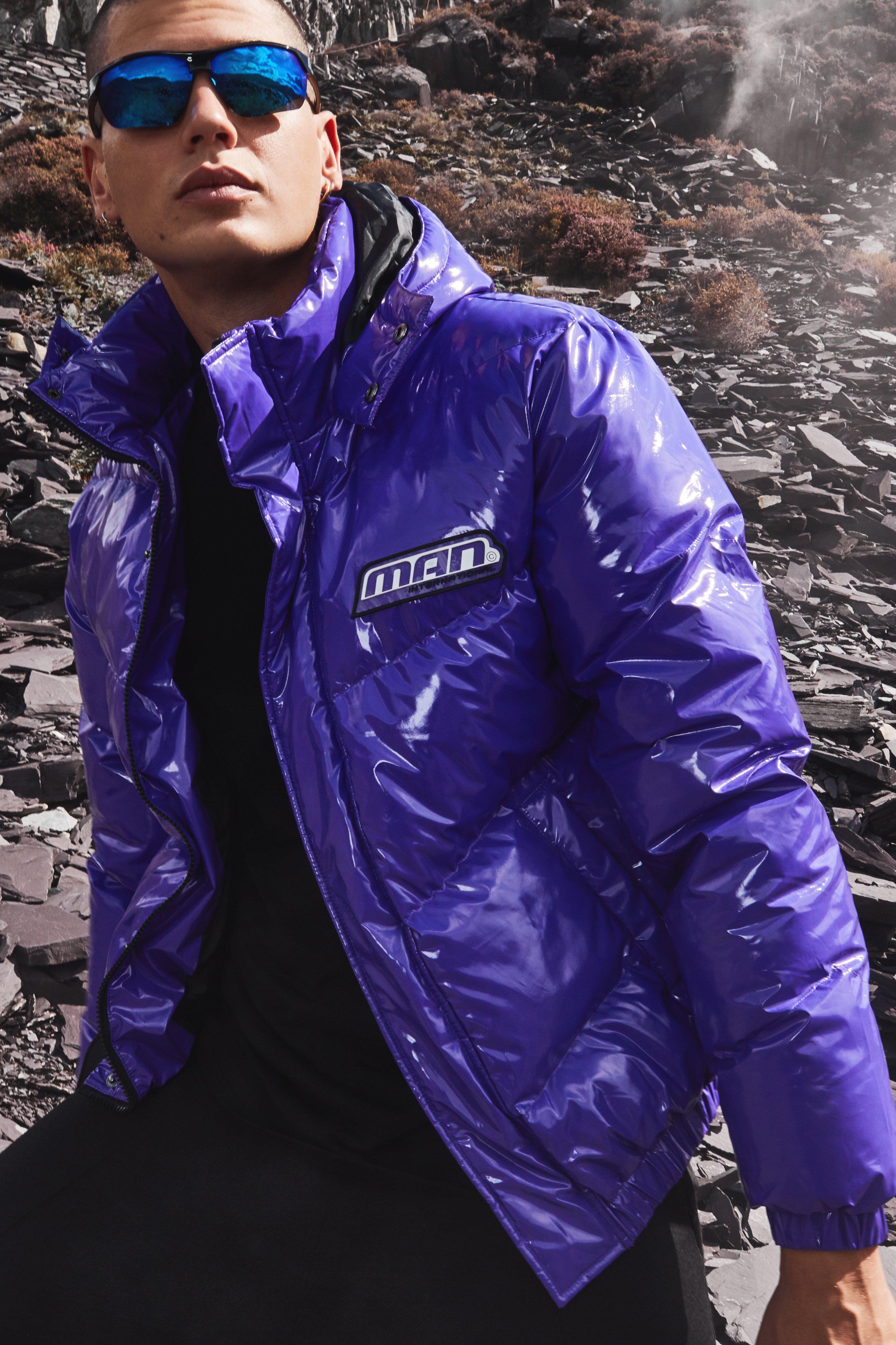 BoohooMAN Man High Shine Puffer Coat in Purple for Men | Lyst