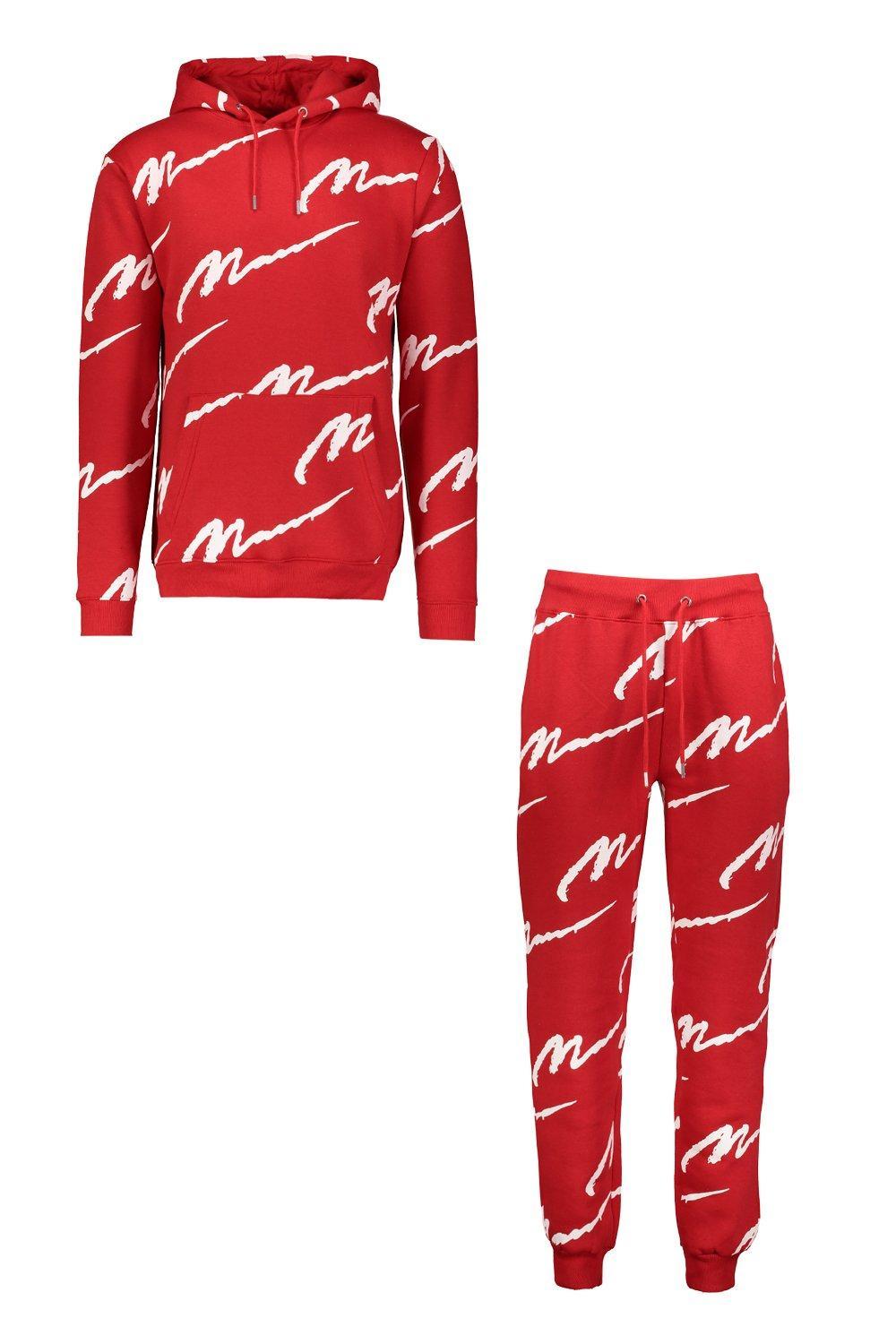 all over man printed hooded short tracksuit