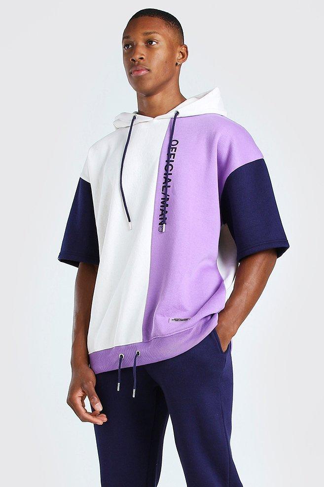 BoohooMAN Cotton Official Man Oversized Short Sleeve Hoodie in Cream