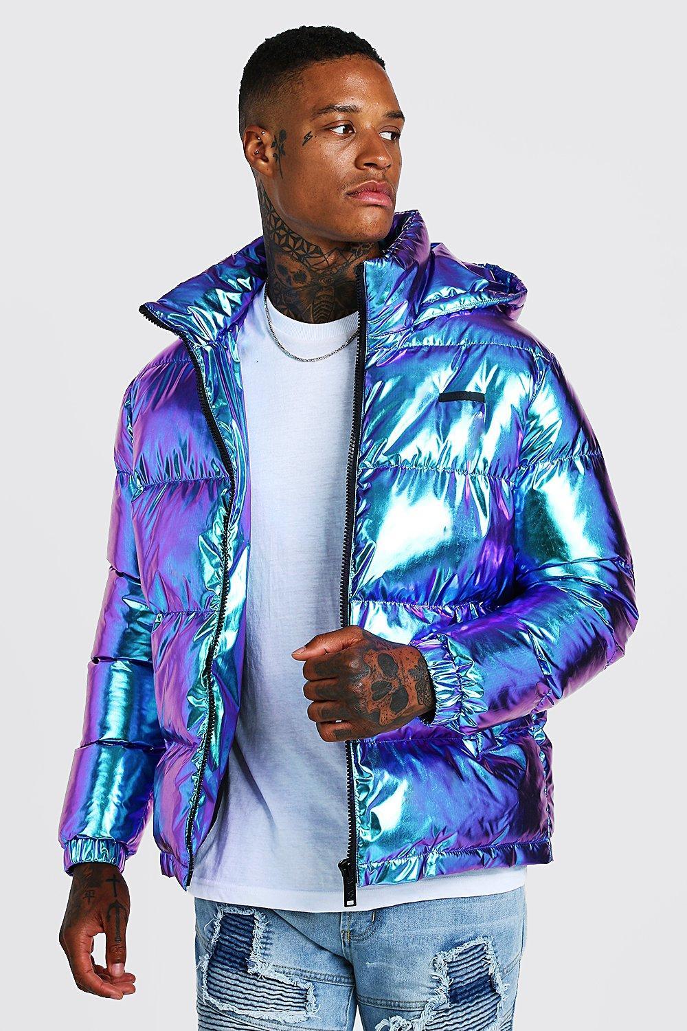 bright Affectionate spiral BoohooMAN Metallic Puffer Jacket in Purple for Men | Lyst