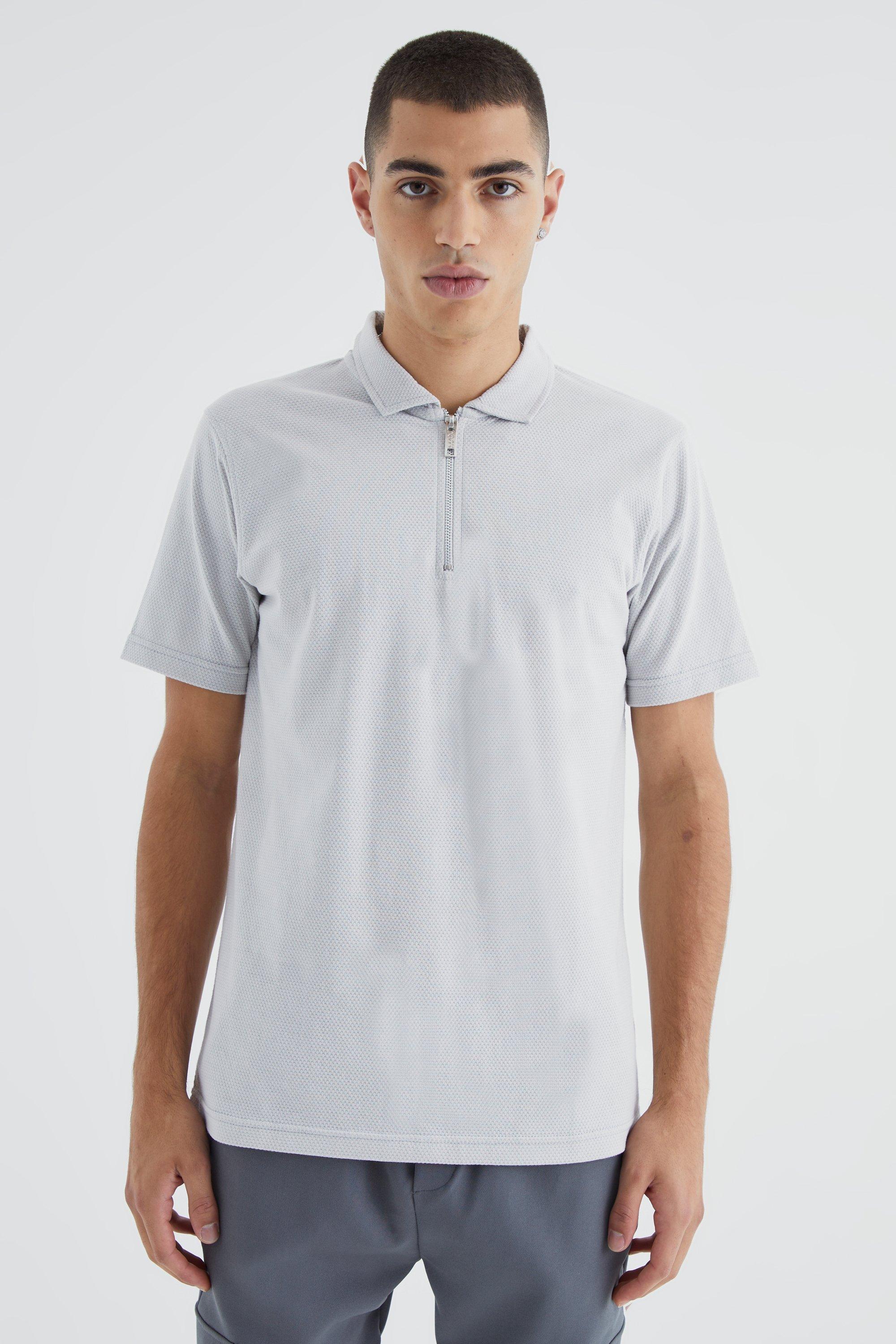 boohooMAN Collarless Slim Fit Zip Polo