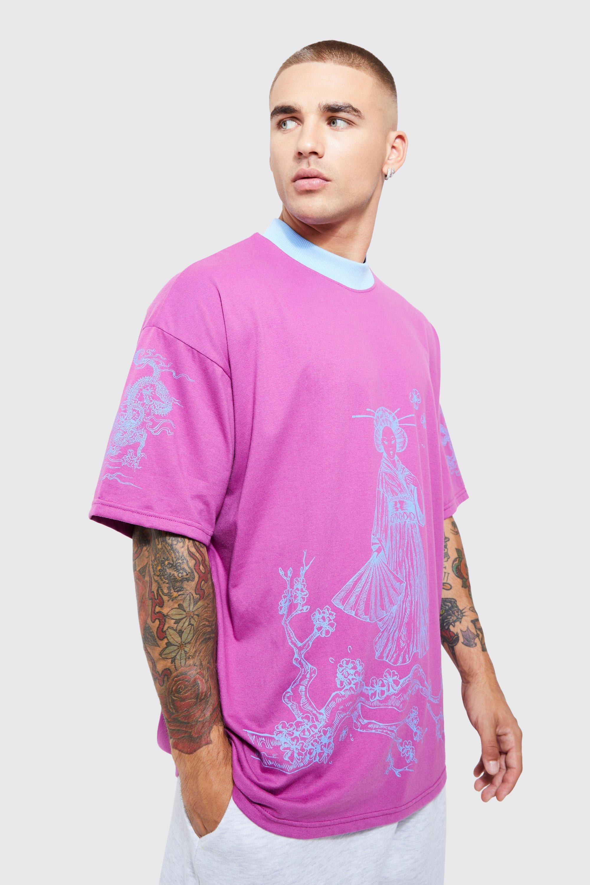 BoohooMAN Oversize Contrast Neck Blossom Graphic T-shirt in Purple for Men  | Lyst