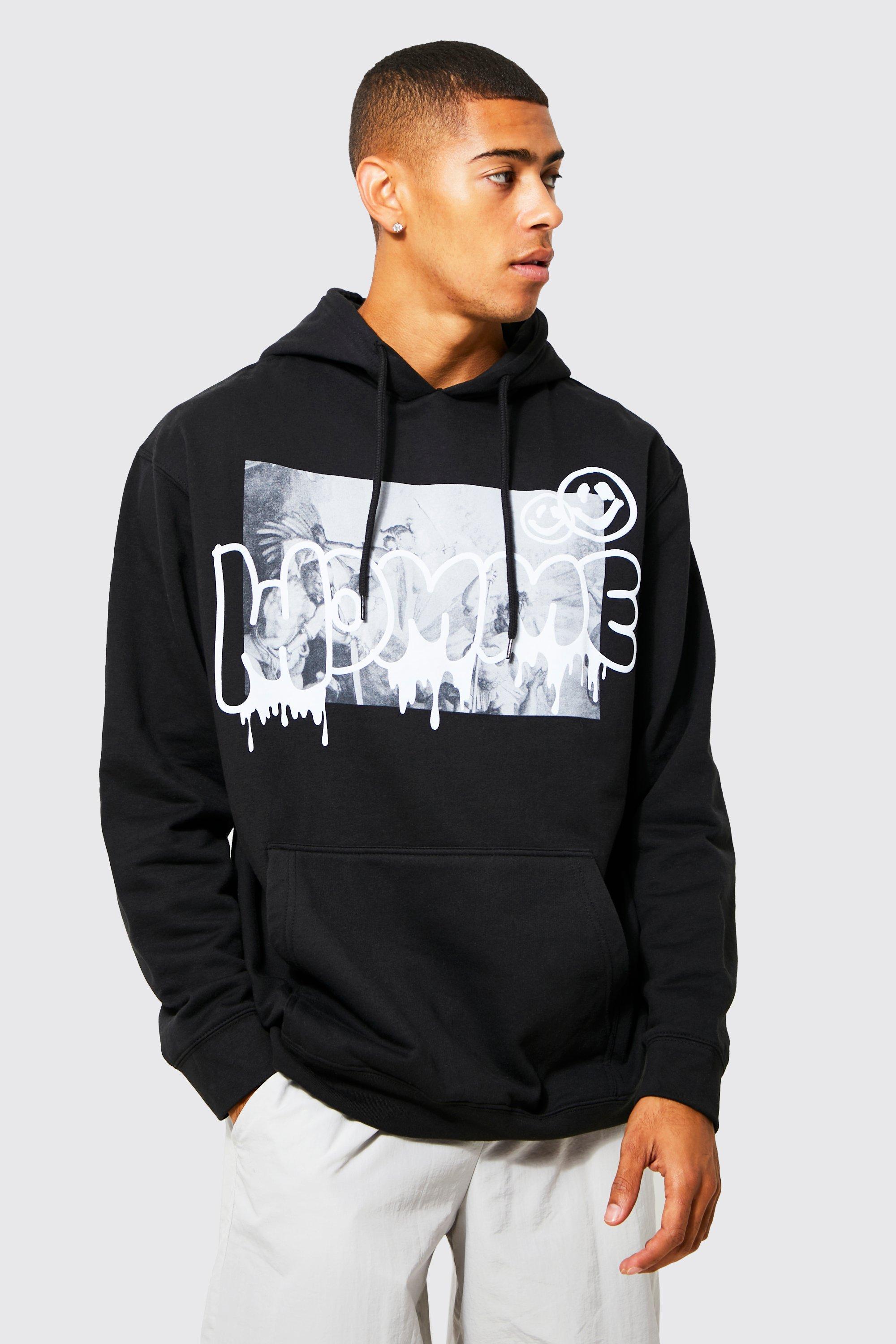 BoohooMAN Cotton Oversized Homme Graffiti Graphic Hoodie in Black for ...