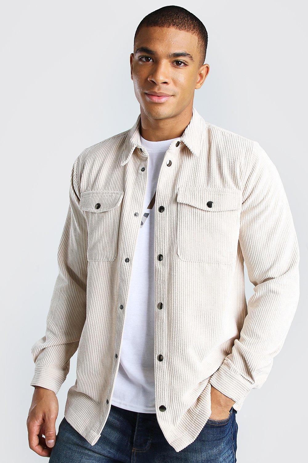 BoohooMAN Corduroy Overshirt in White for Men | Lyst