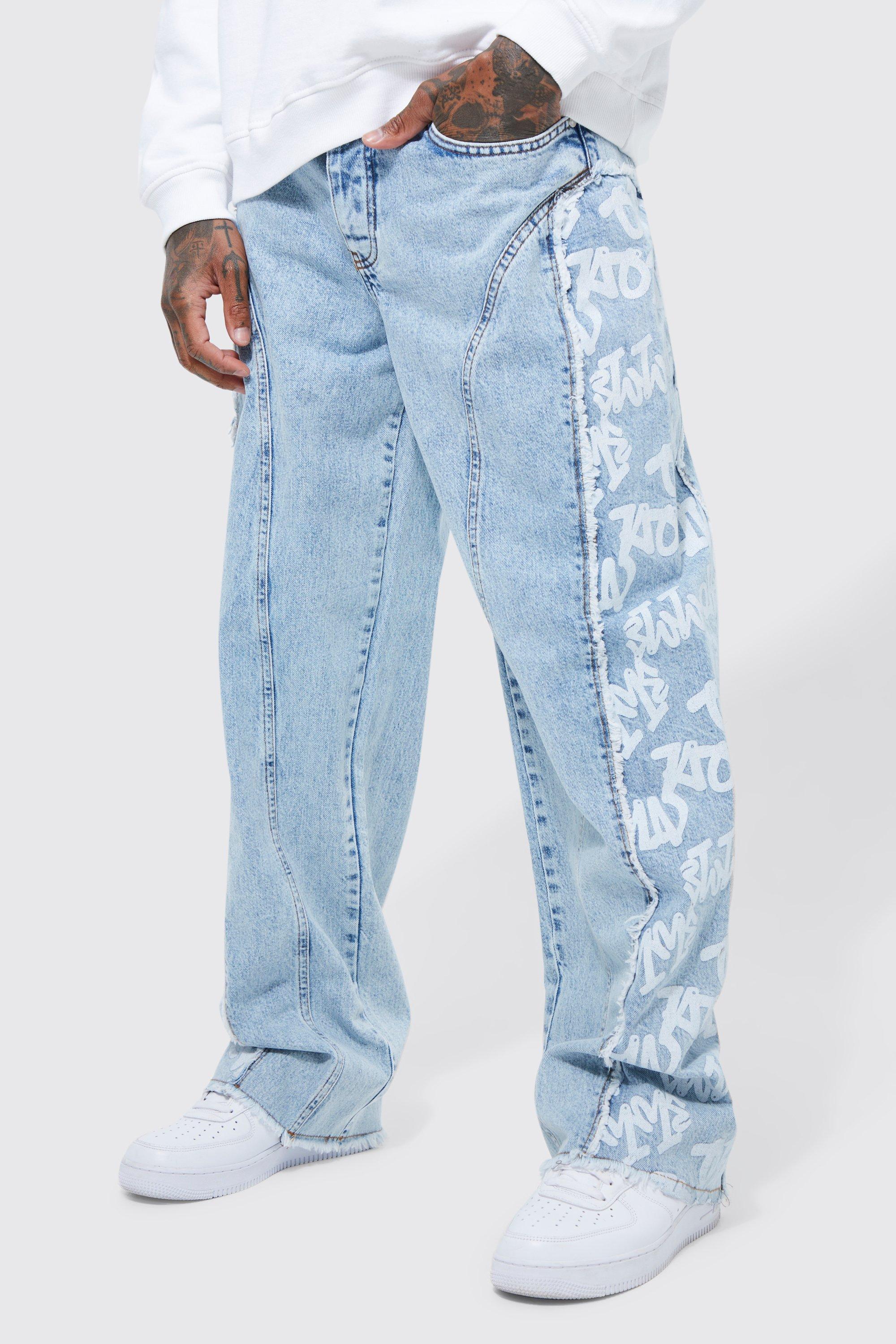 BoohooMAN Baggy Fit Gusset Detail Distressed Jeans in Blue for Men | Lyst UK