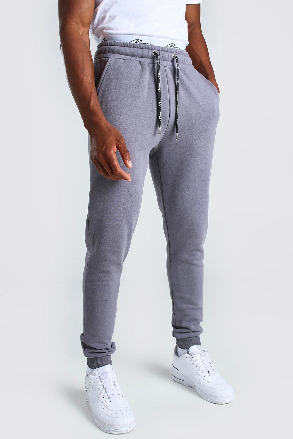 BoohooMAN Skinny Fit Man Signature Double Waistband Jogger in Grey (Gray)  for Men - Lyst