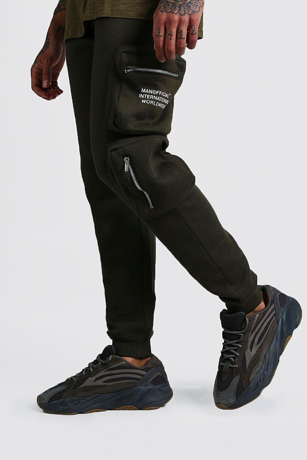 BoohooMAN Man Official Print Cargo Jogger With 3d Pockets in Green for Men - Lyst